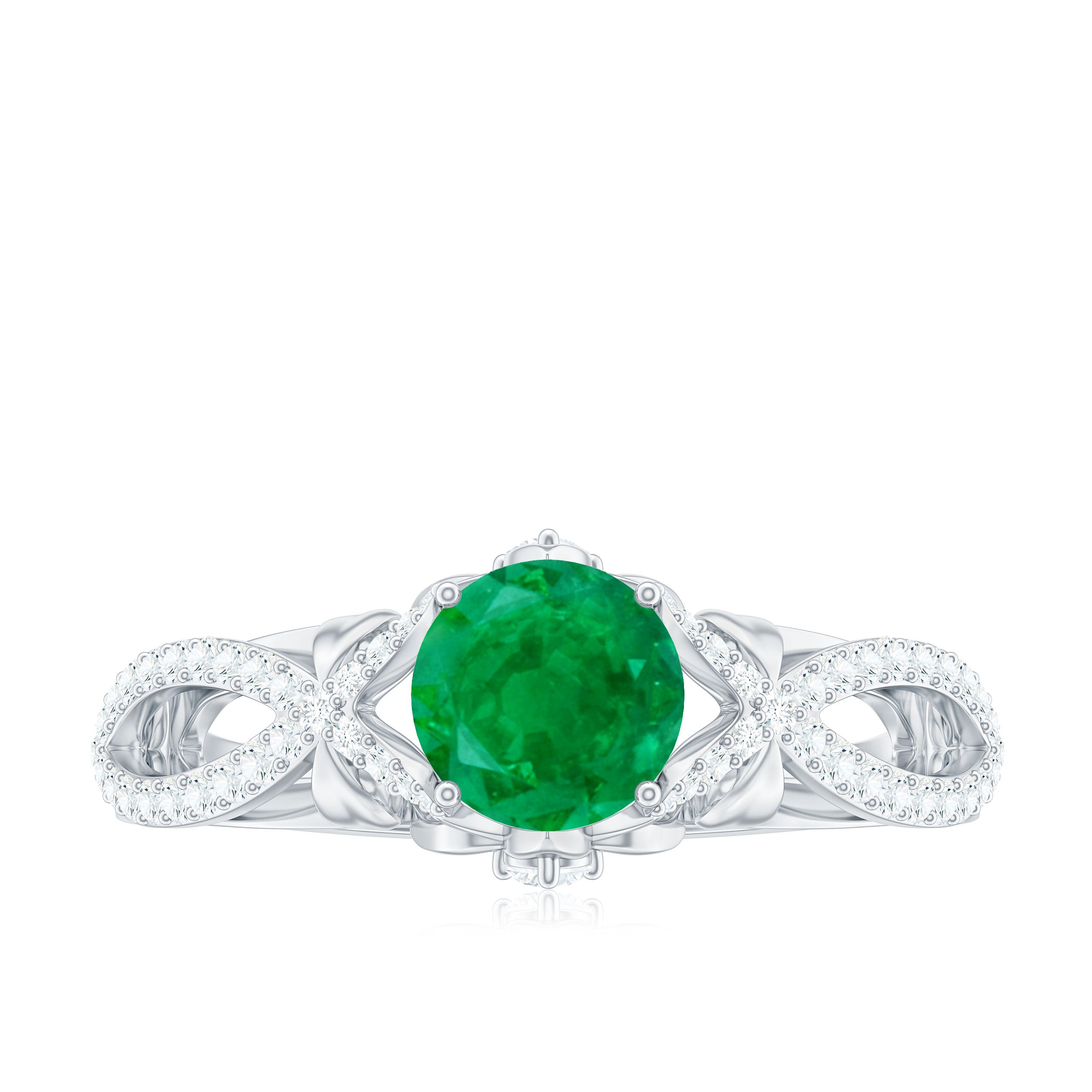 Designer Emerald Crossover Engagement Ring with Diamond AAA - Rosec Jewels