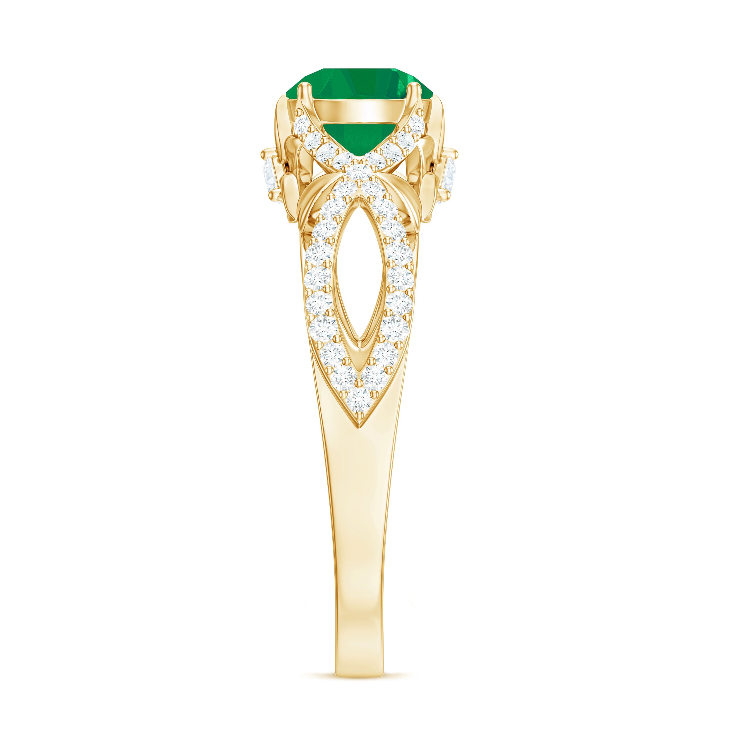 Designer Emerald Crossover Engagement Ring with Diamond AAA - Rosec Jewels