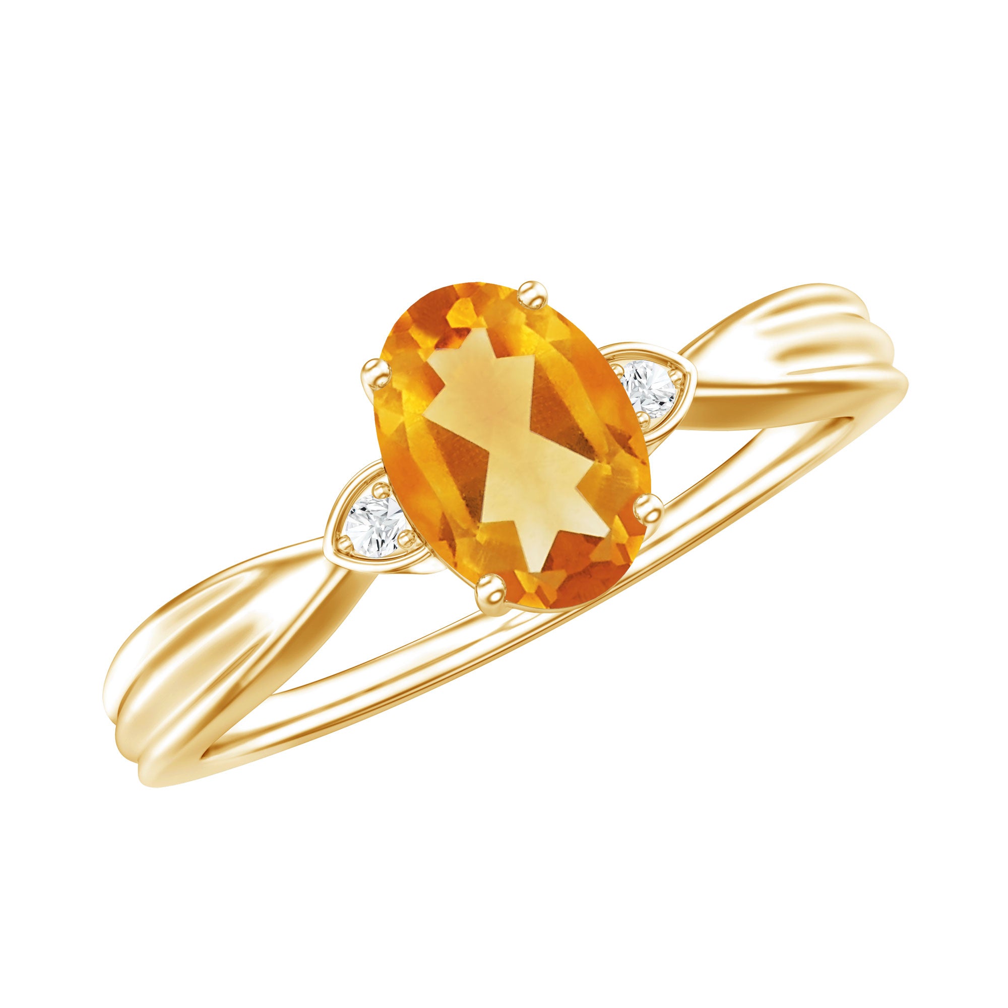 1 Carat Oval Cut Citrine Solitaire Engagement Ring with Diamond AAA - Rosec Jewels