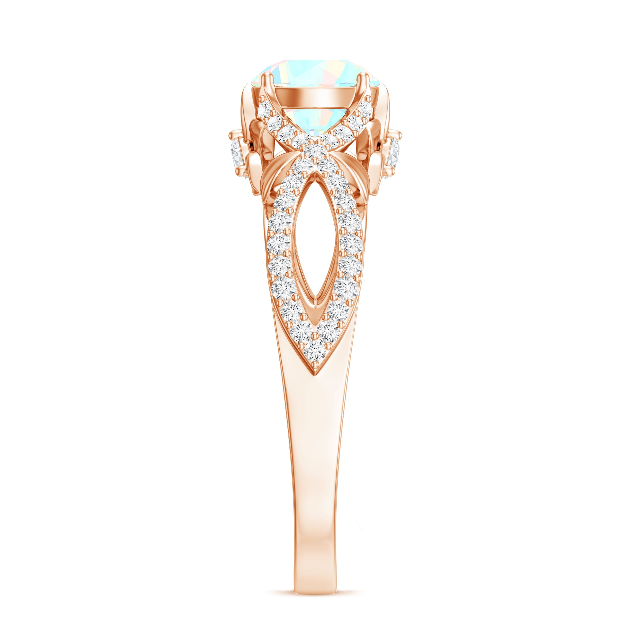 Ethiopian Opal and Diamond Engagement Ring with Crossover Shank AAA - Rosec Jewels