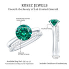 Certified Solitaire Lab Grown Emerald Engagement Ring with Diamond Wedding Band AAAA - Rosec Jewels