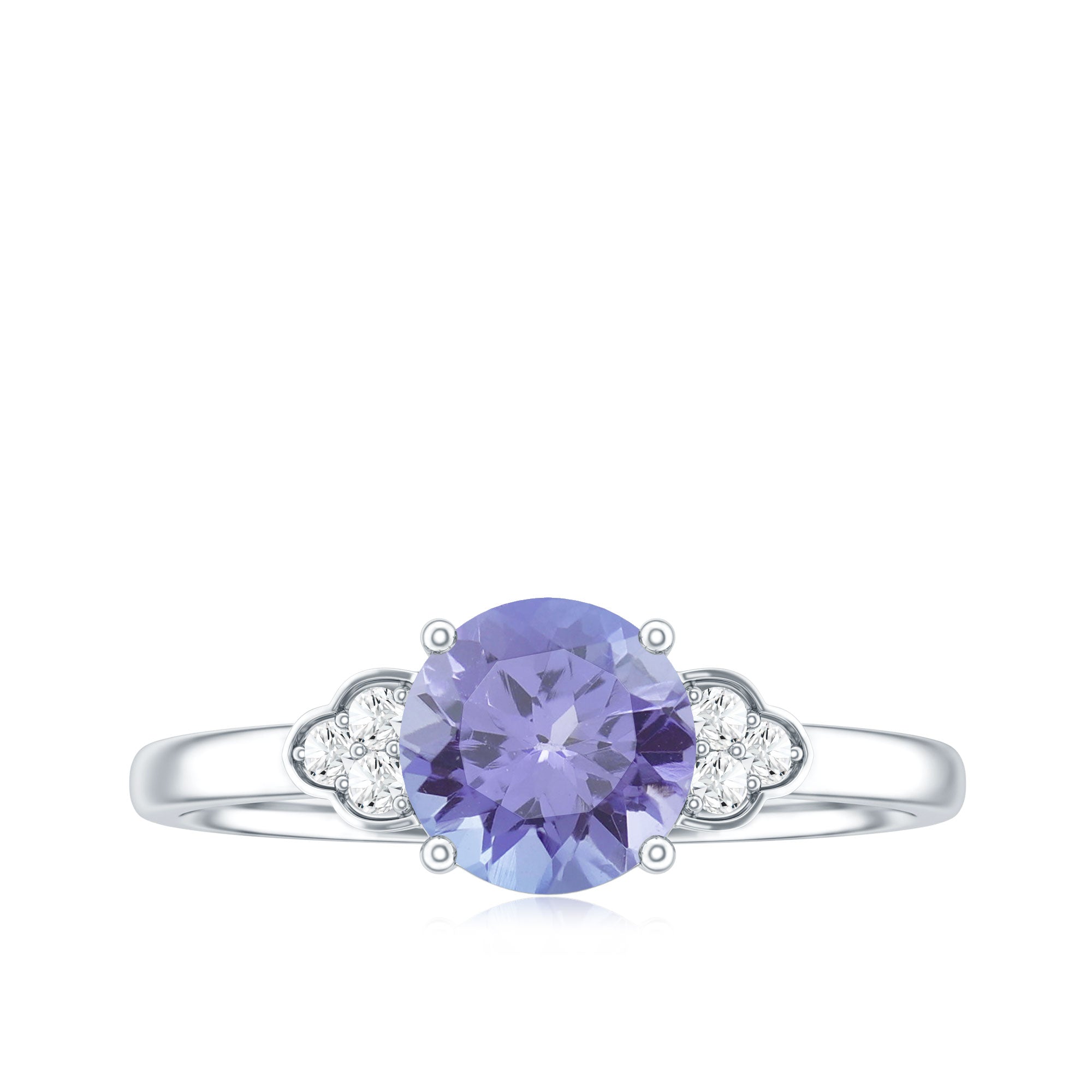 Natural Tanzanite Engagement Ring with Trio of Diamond AAA - Rosec Jewels