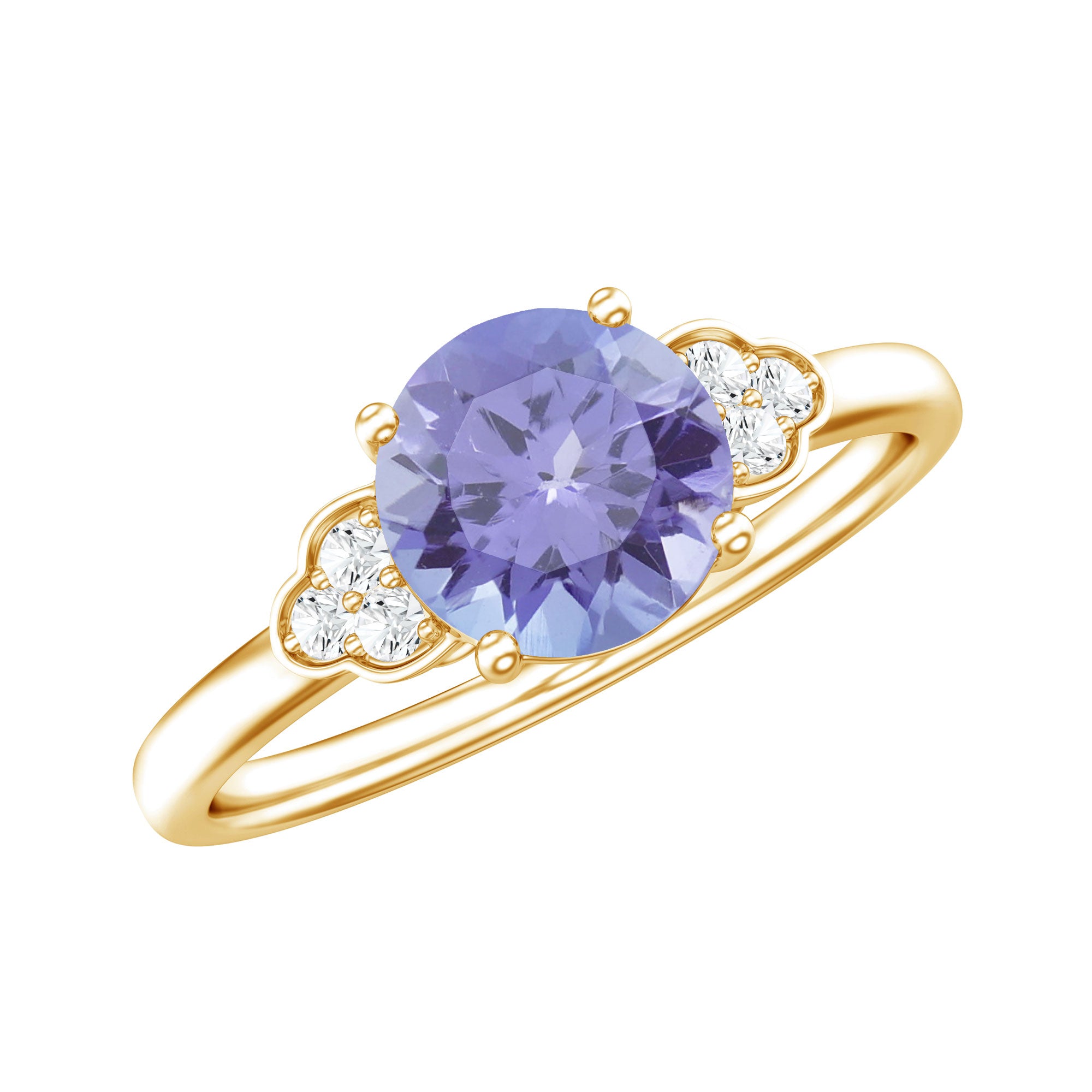 Natural Tanzanite Engagement Ring with Trio of Diamond AAA - Rosec Jewels