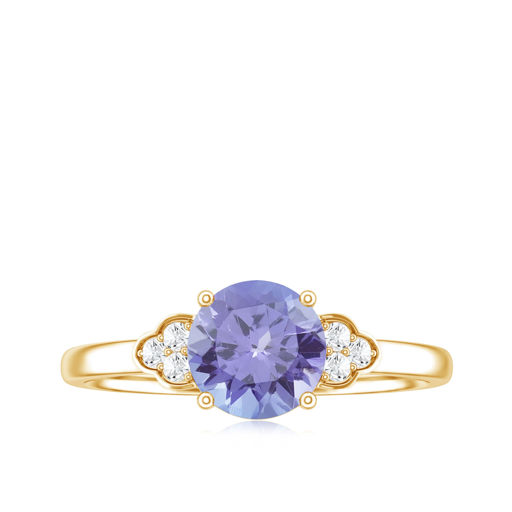 Natural Tanzanite Engagement Ring with Trio of Diamond AAA - Rosec Jewels