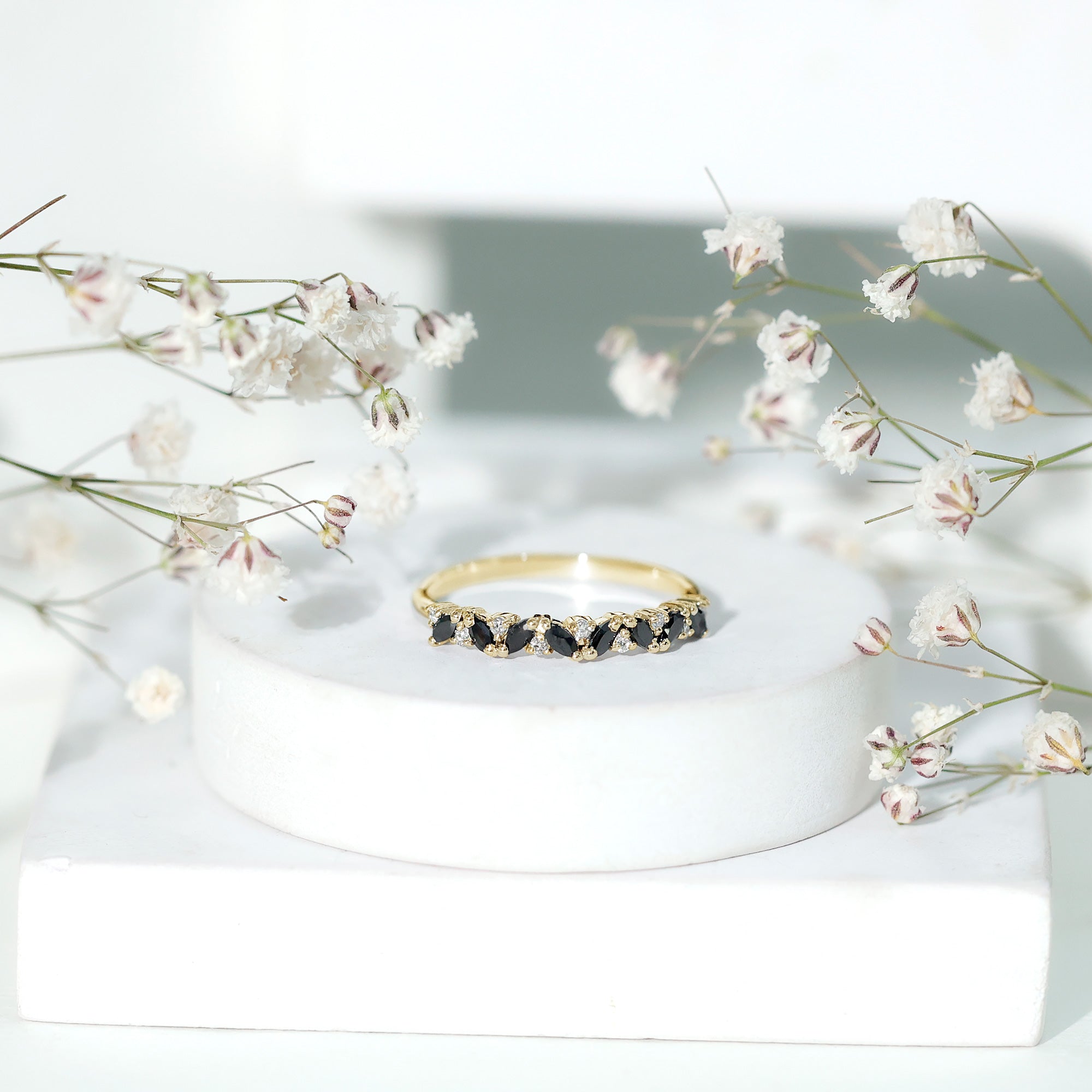 Natural Marquise Black Spinel Diamond Half Eternity Ring AAA - Rosec Jewels