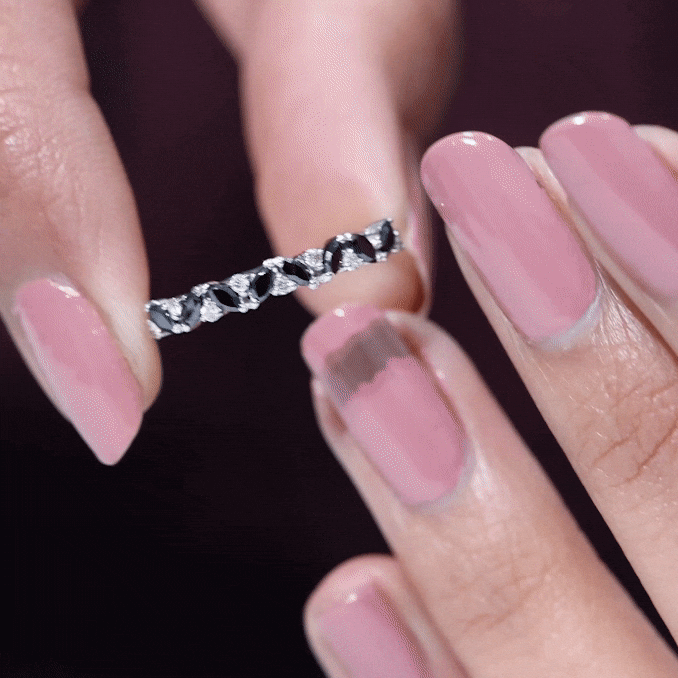 Marquise Created Black Diamond and Diamond Half Eternity Ring Lab Created Black Diamond - ( AAAA ) - Quality - Rosec Jewels