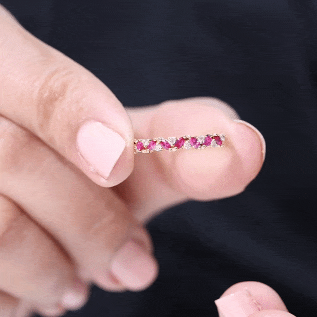 Rosec Jewels-Natural Marquise Ruby Half Eternity Ring with Diamond