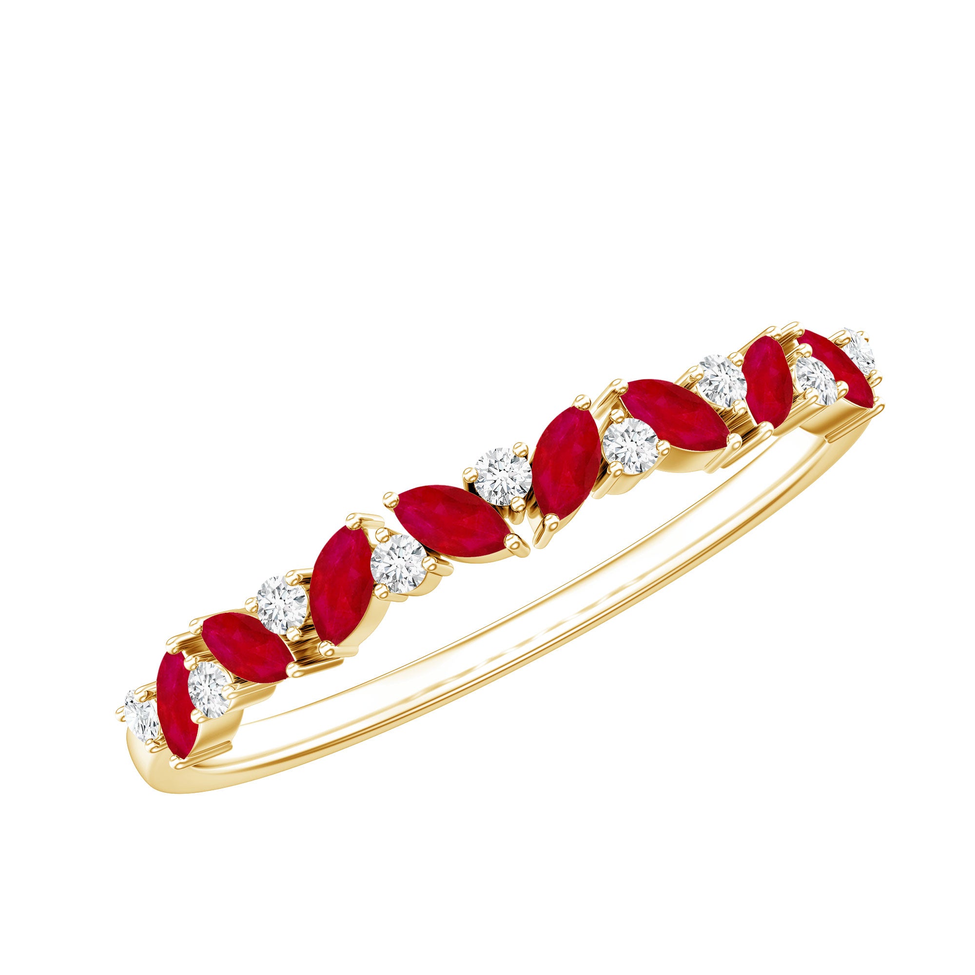 Natural Marquise Ruby Half Eternity Ring with Diamond AAA - Rosec Jewels