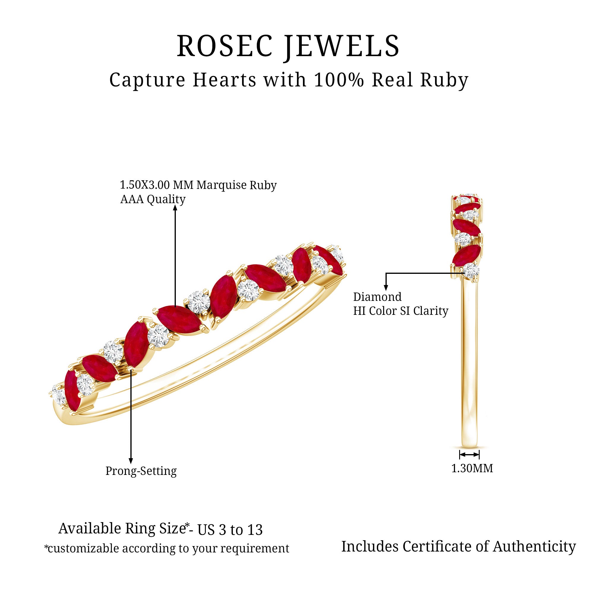 Rosec Jewels-Natural Marquise Ruby Half Eternity Ring with Diamond