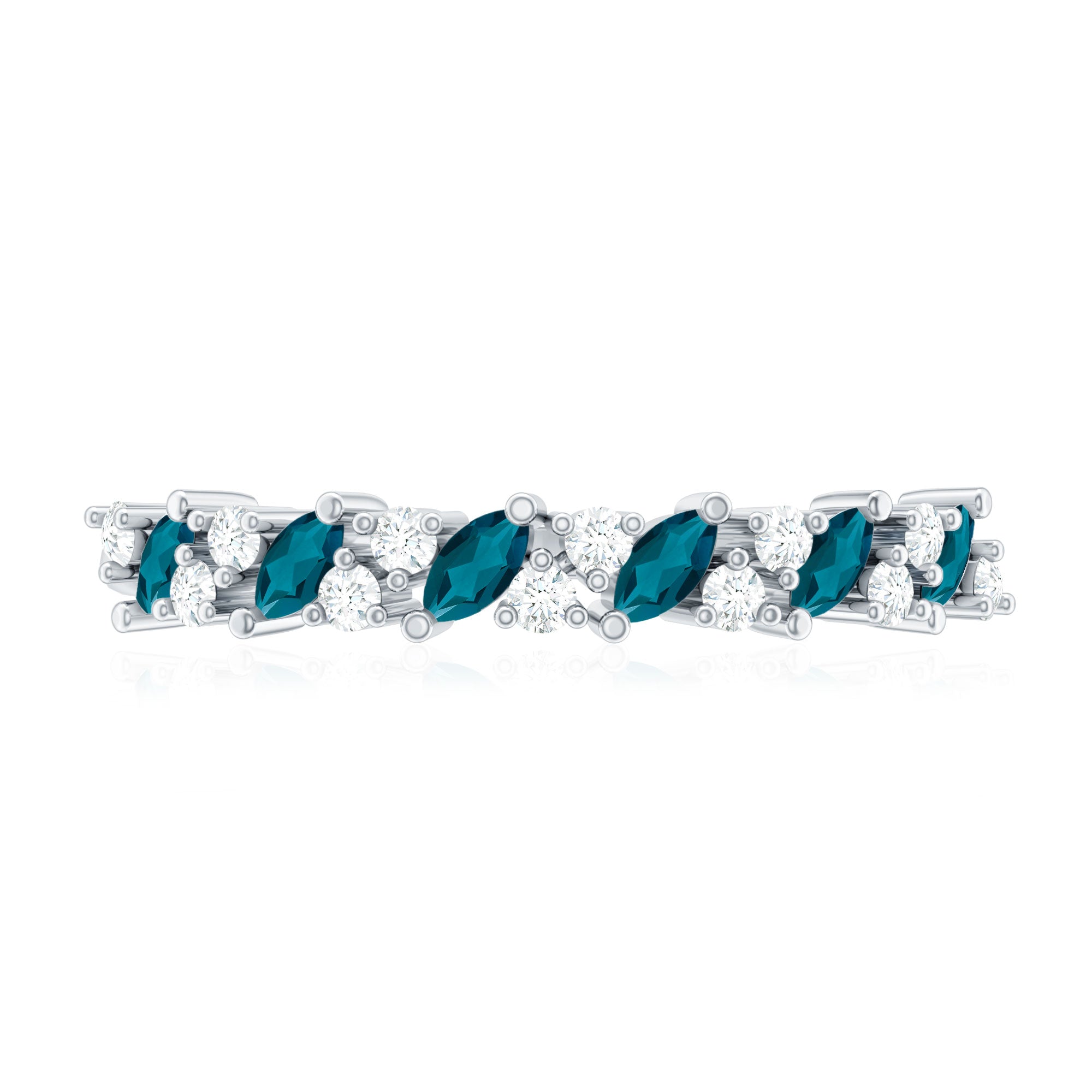 Marquise London Blue Topaz Anniversary Ring with Diamond AAA - Rosec Jewels