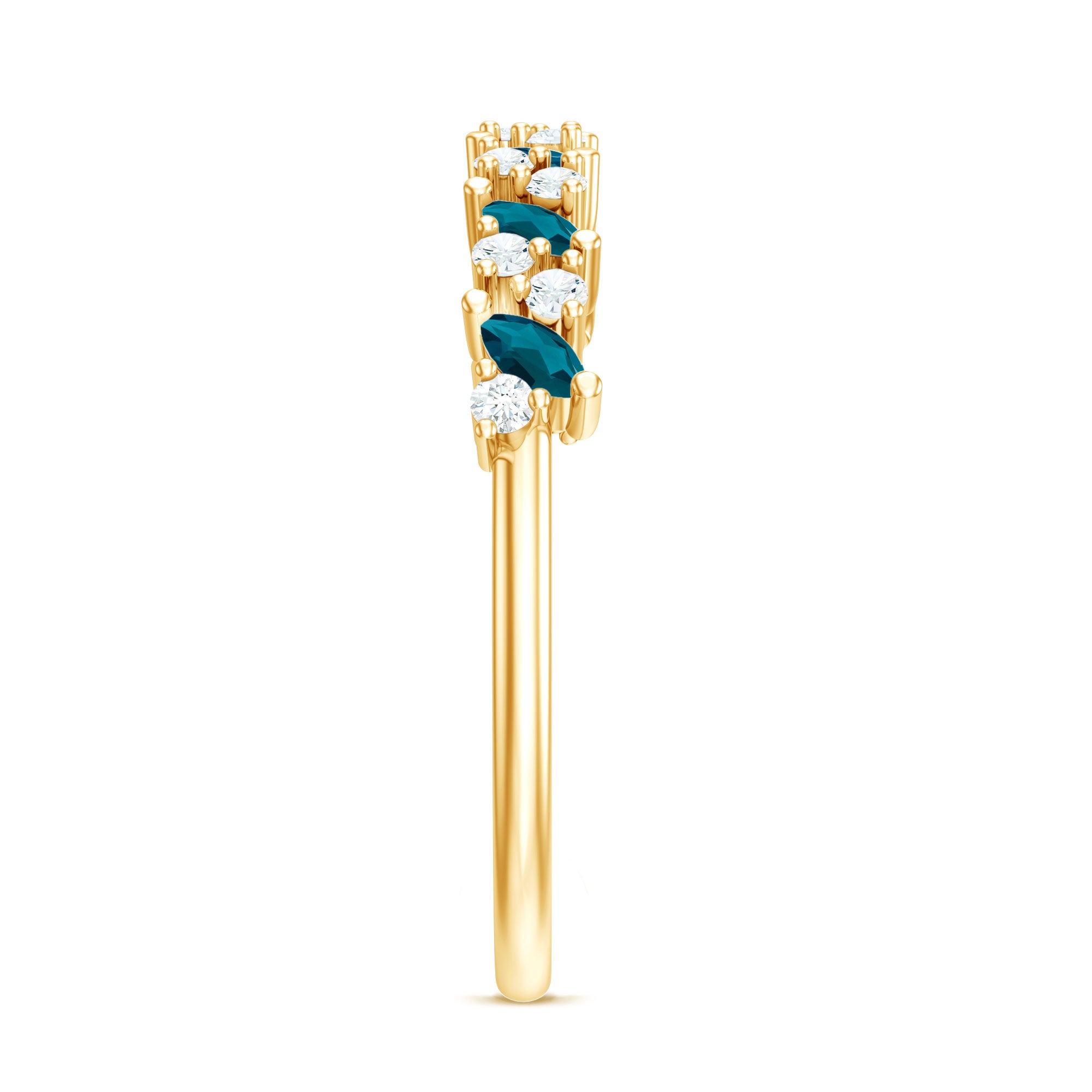 Marquise London Blue Topaz Anniversary Ring with Diamond AAA - Rosec Jewels