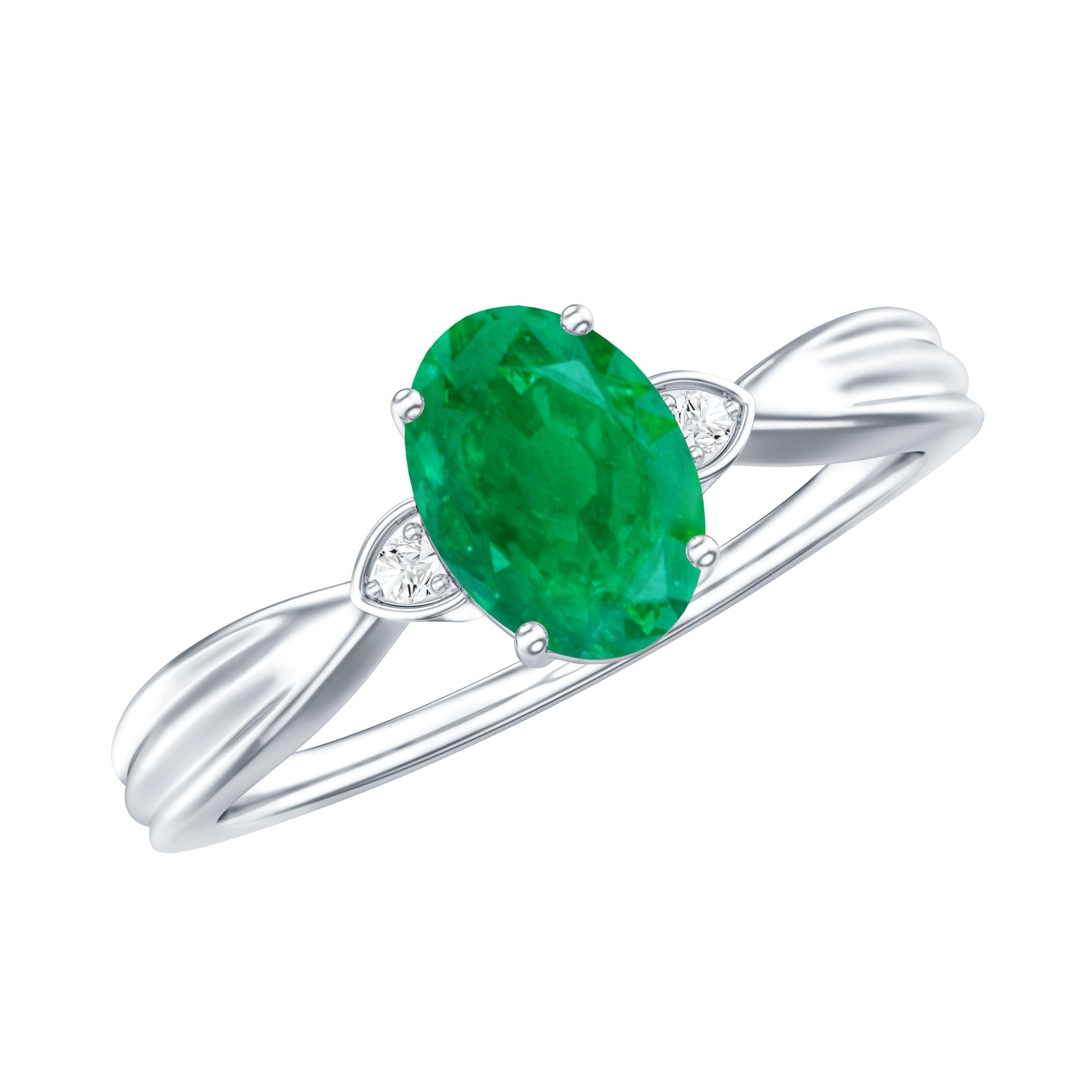 5X7 mm Oval Cut Emerald Vintage Engagement Ring with Diamond AAA - Rosec Jewels