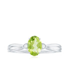 Oval Cut Peridot Solitaire Ring with Diamond Peridot - ( AAA ) - Quality - Rosec Jewels