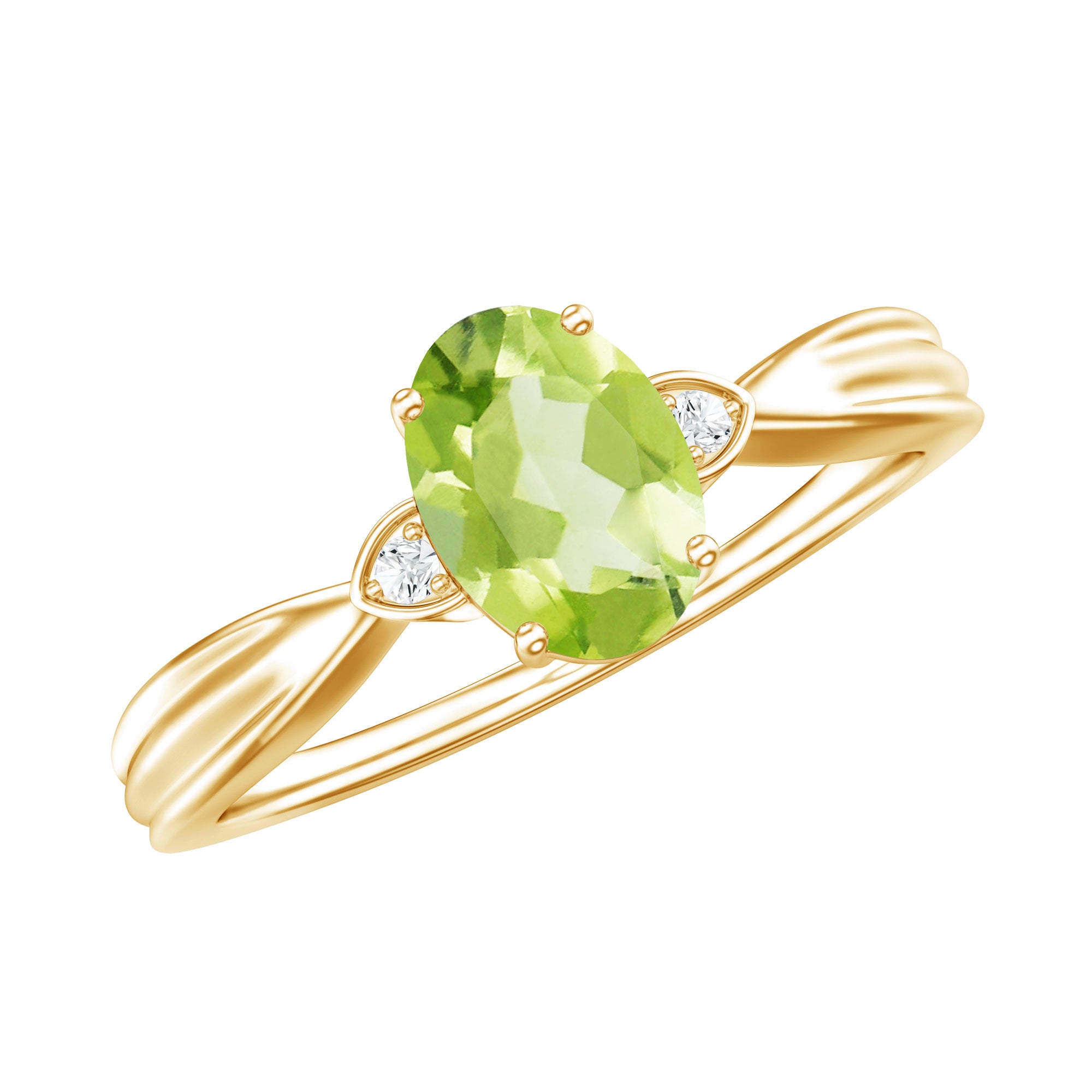 Natural 1 Carat Peridot Oval Engagement Ring with Diamond AAA - Rosec Jewels