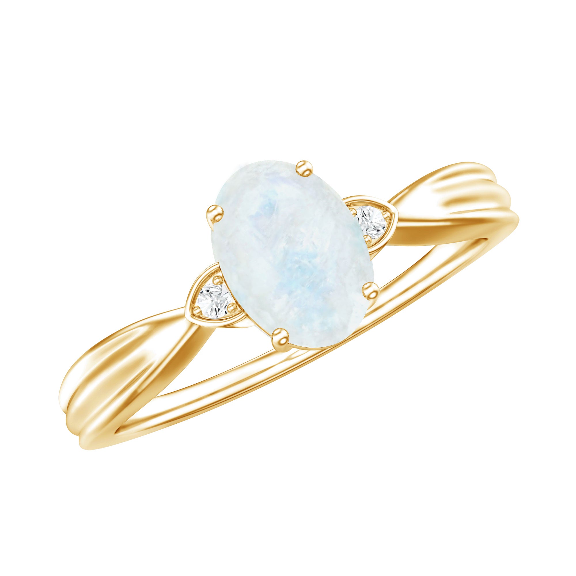 1 CT Oval Cut Moonstone Solitaire Ring with Diamond AAA - Rosec Jewels