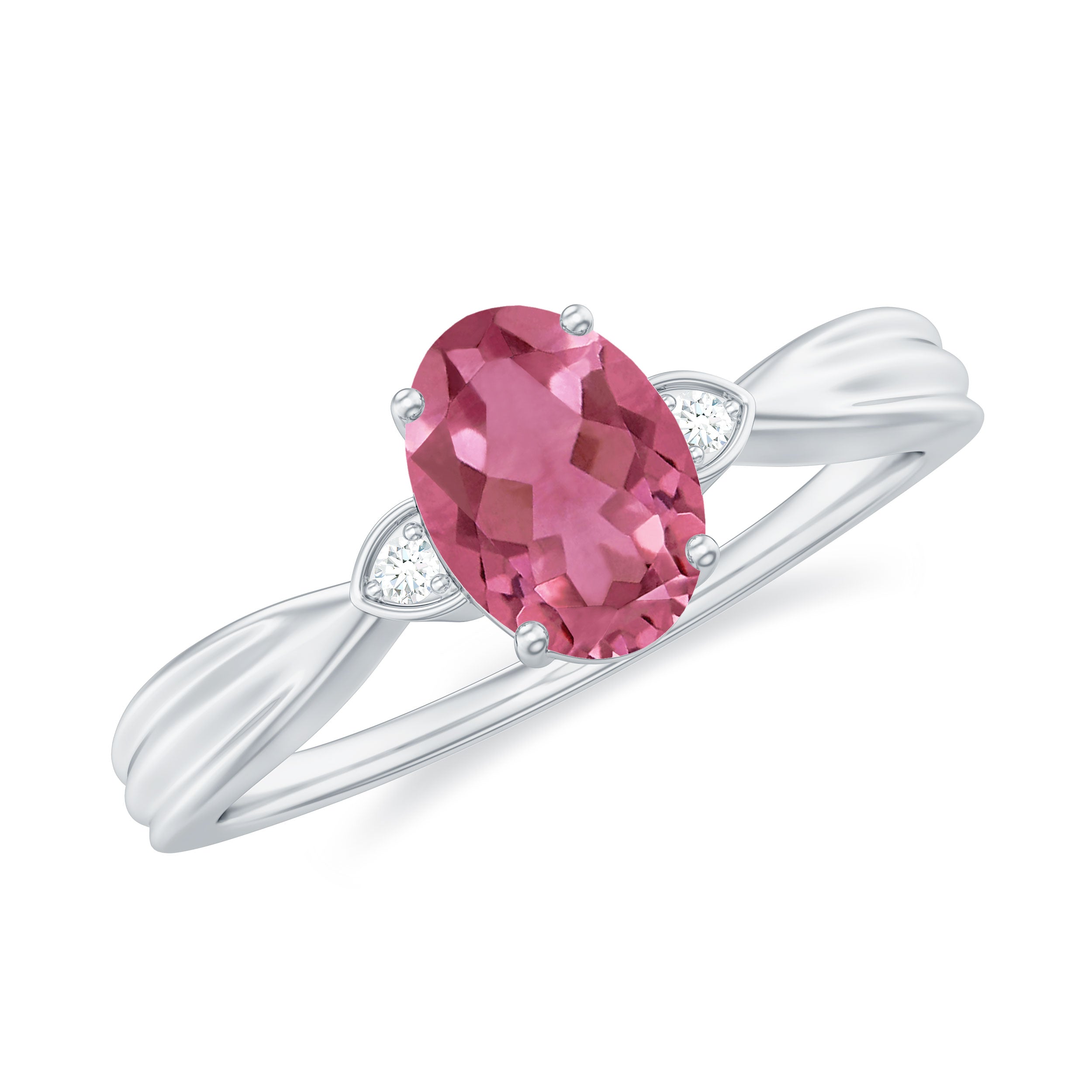 Oval Shape Pink Tourmaline Solitaire Ring with Diamond Pink Tourmaline - ( AAA ) - Quality - Rosec Jewels