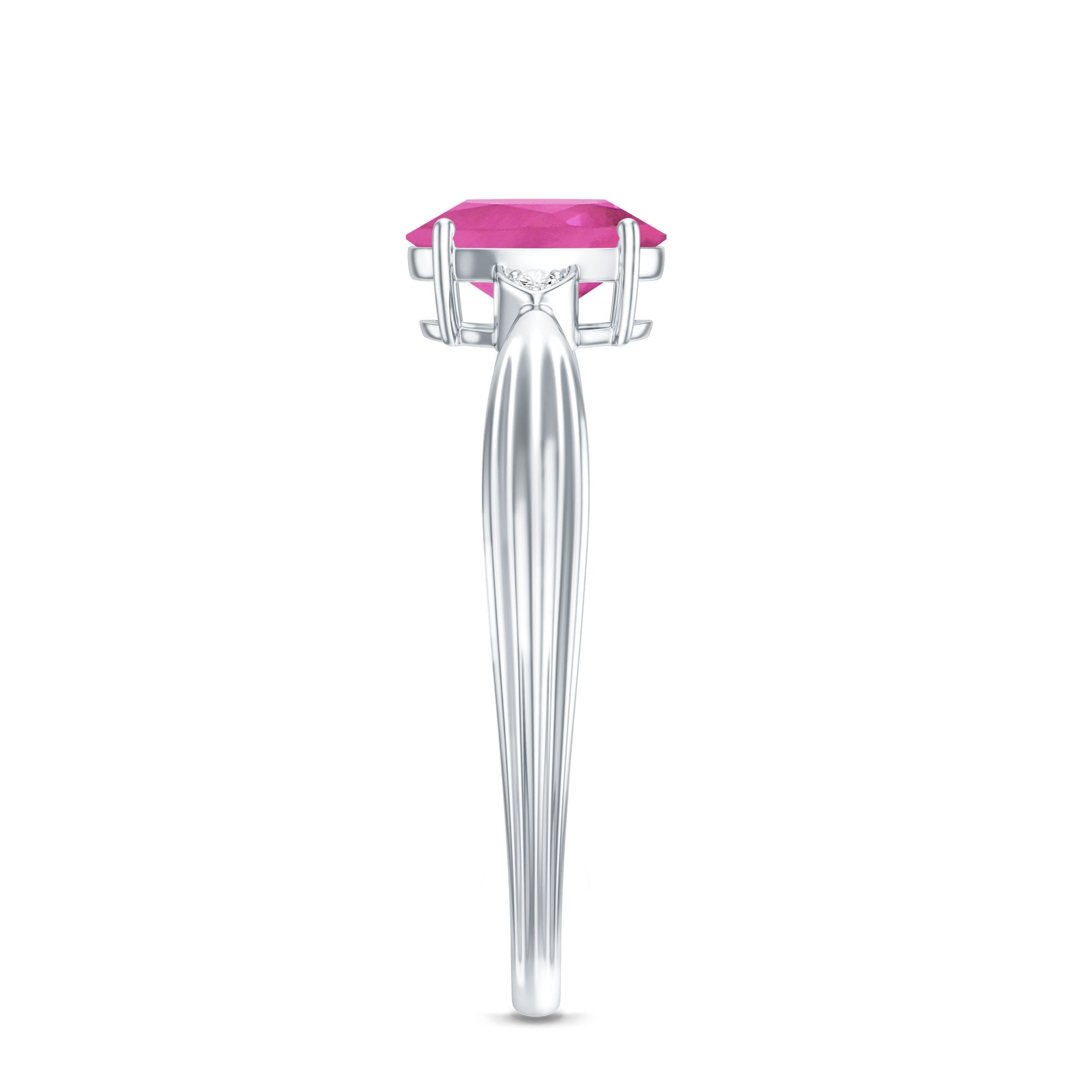 Oval Shape Pink Tourmaline Solitaire Ring with Diamond AAA - Rosec Jewels