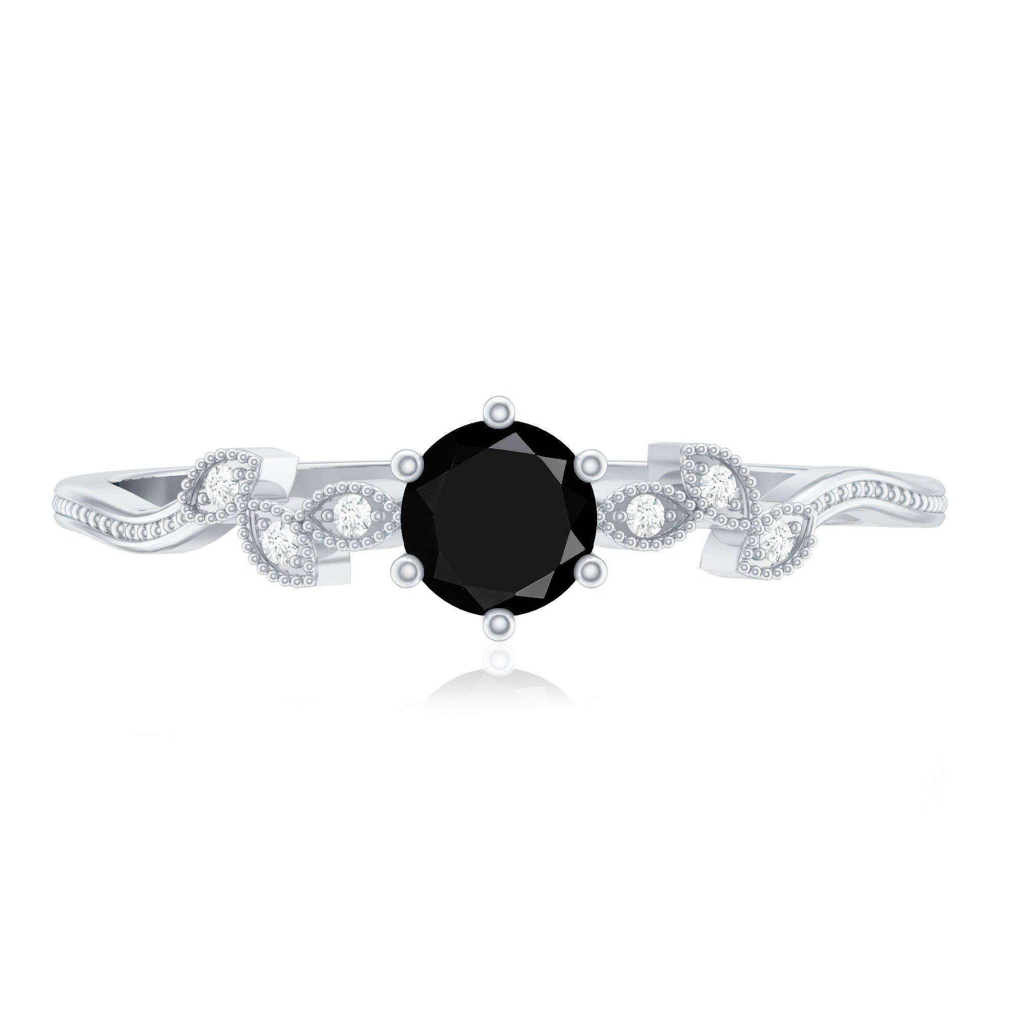 Nature Inspired Black Spinel Proposal Ring with Diamond AAA - Rosec Jewels
