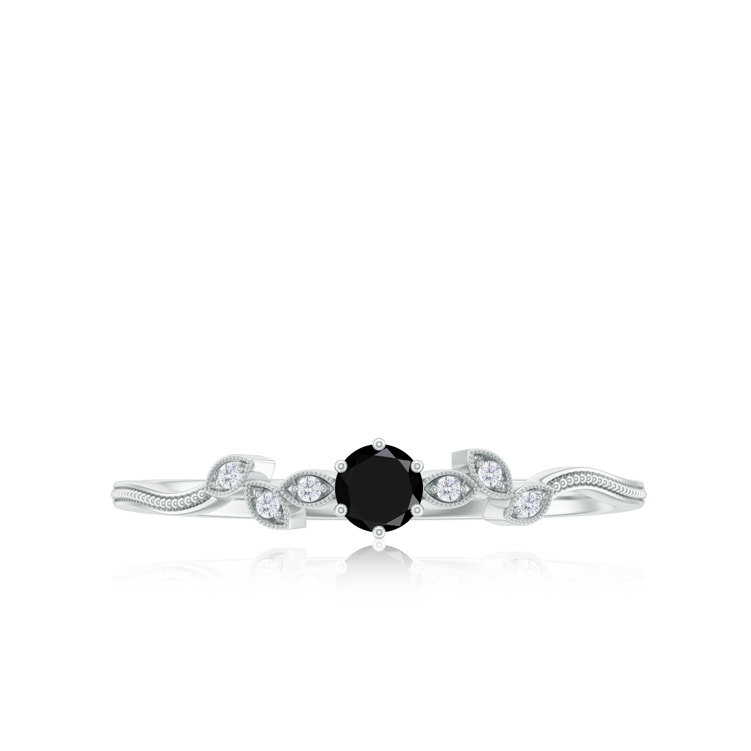 Black Onyx and Diamond Nature Inspired Promise Ring AAA - Rosec Jewels