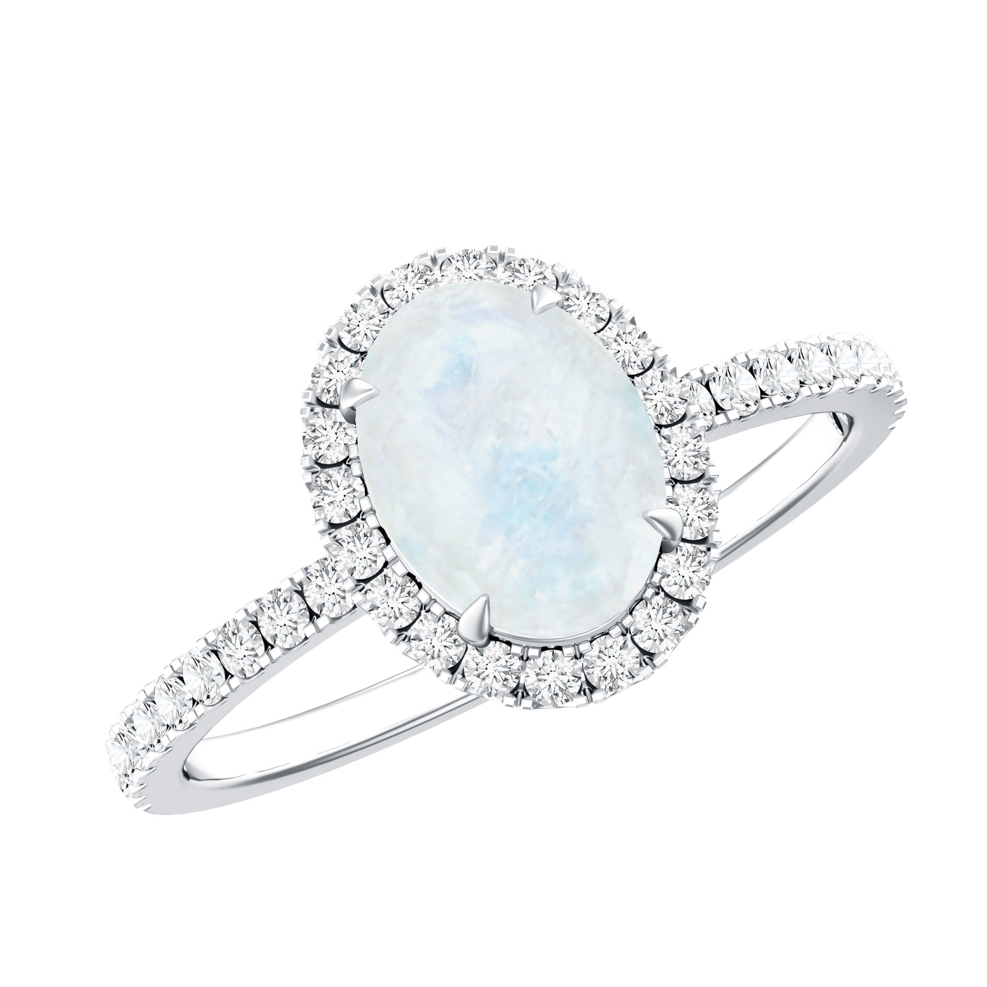 Oval Moonstone Engagement Ring with Diamond Halo AAA - Rosec Jewels
