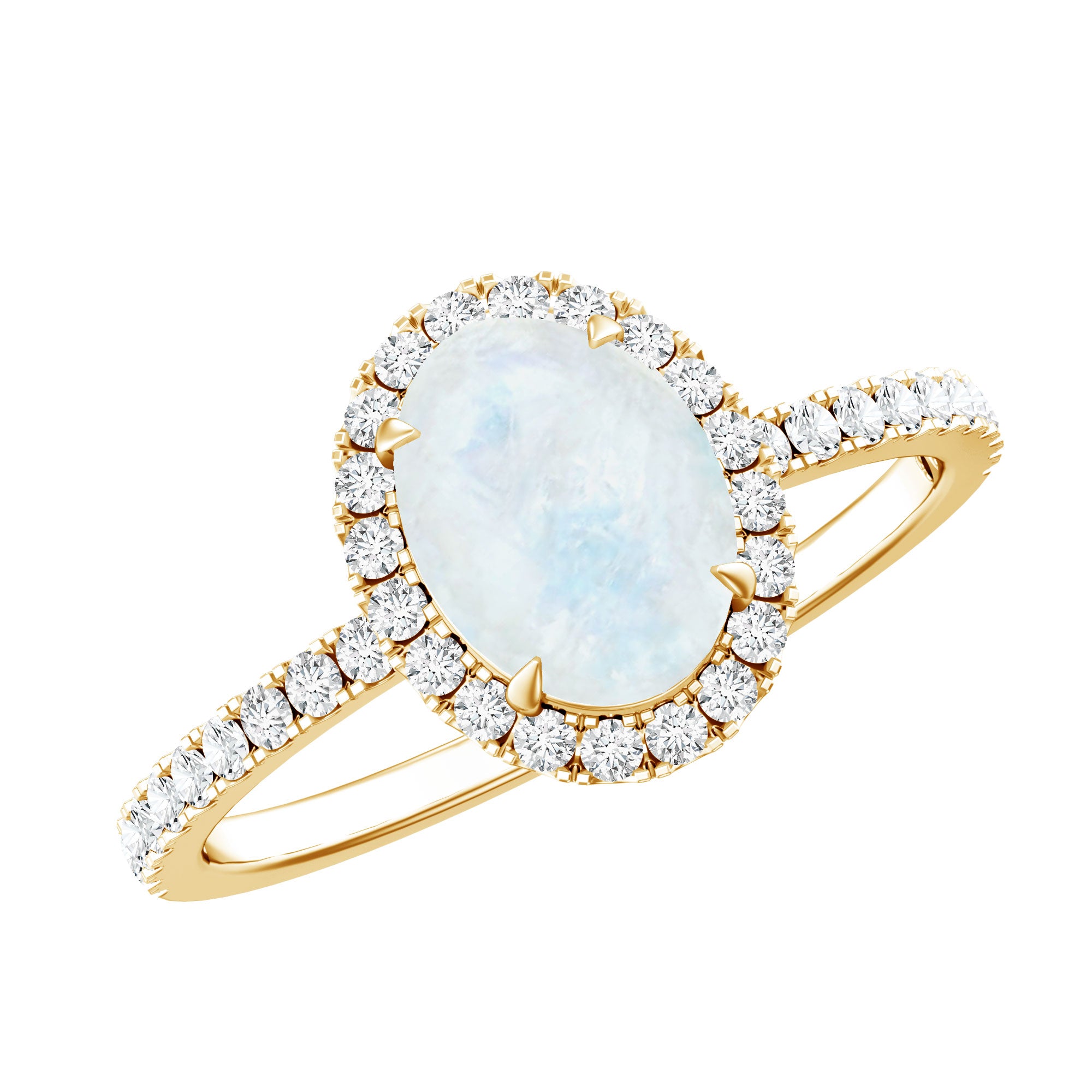 Oval Moonstone Engagement Ring with Diamond Halo AAA - Rosec Jewels