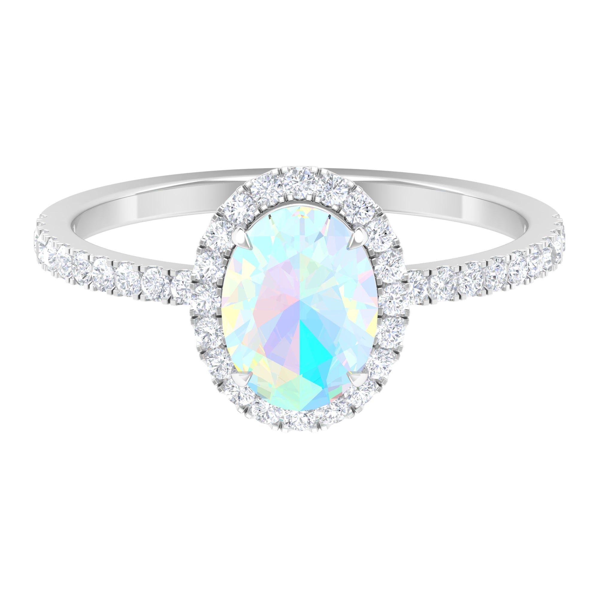 Oval Shape Ethiopian Opal and Diamond Halo Engagement Ring Ethiopian Opal - ( AAA ) - Quality - Rosec Jewels