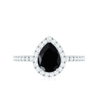 Genuine Black Onyx Teardrop Engagement Ring with Diamond AAA - Rosec Jewels