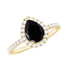 Genuine Black Onyx Teardrop Engagement Ring with Diamond AAA - Rosec Jewels