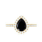 Genuine Black Onyx Teardrop Engagement Ring with Diamond AAA - Rosec Jewels