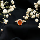 Rosec Jewels-Oval 6X8MM Fire Opal Engagement Ring with Diamond Halo