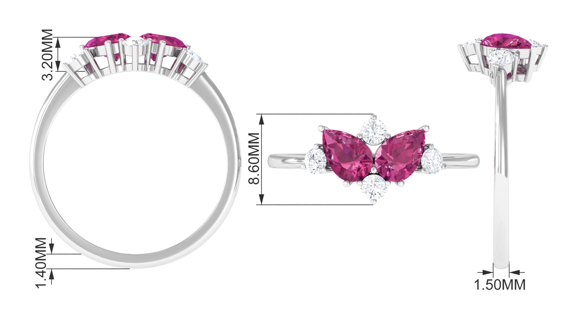 1.25 CT Pear Cut Pink Tourmaline and Round Diamond Cluster Ring in Prong Setting Pink Tourmaline - ( AAA ) - Quality - Rosec Jewels