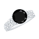 8mm Round Black Onyx Solitaire Antique Looking Engagement Ring with Diamond AAA - Rosec Jewels