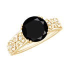 8mm Round Black Onyx Solitaire Antique Looking Engagement Ring with Diamond AAA - Rosec Jewels
