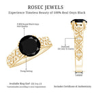 8mm Round Black Onyx Solitaire Antique Looking Engagement Ring with Diamond AAA - Rosec Jewels