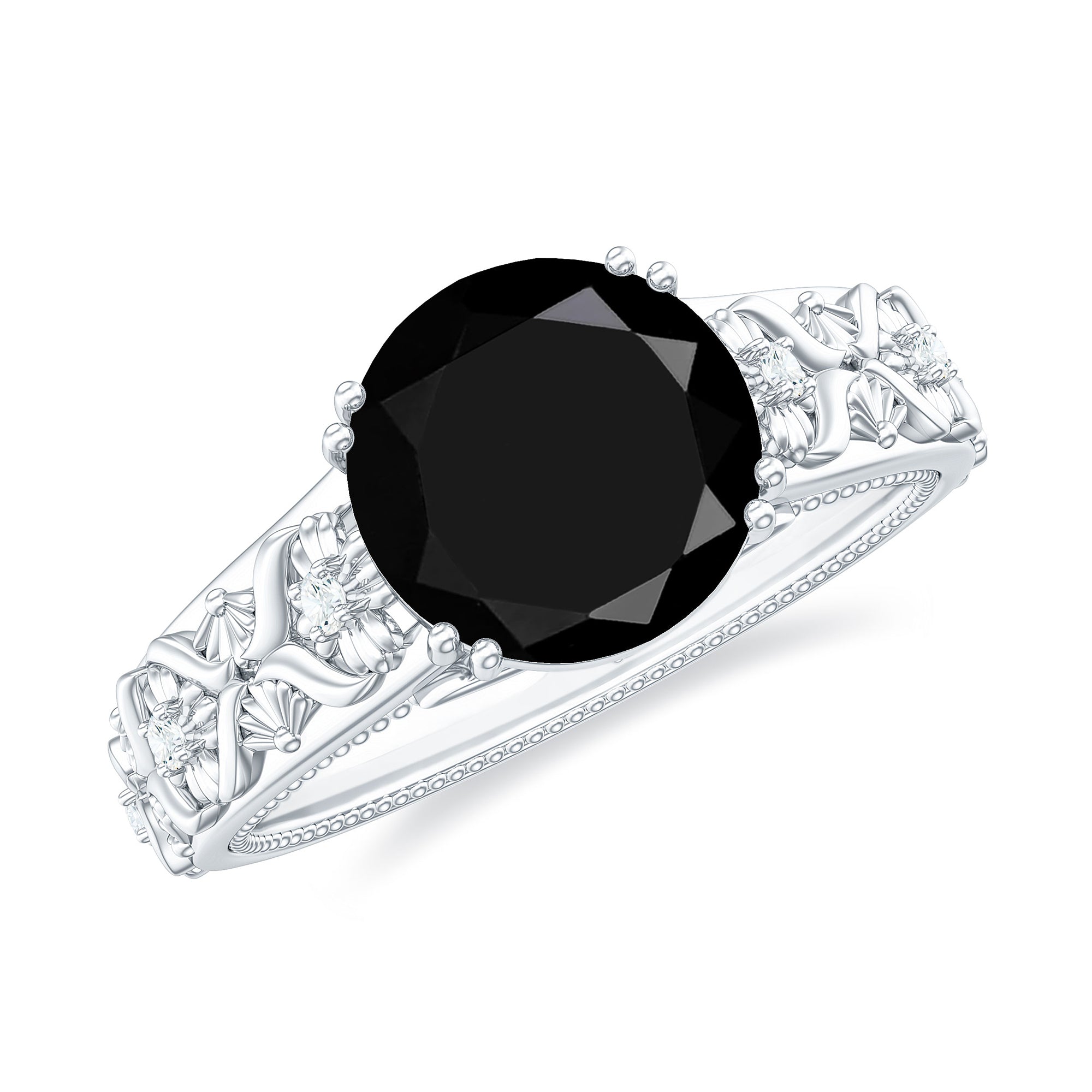 Nature Inspired 2 Carat Lab Grown Black and White Diamond Engagement Ring AAAA ( Synthetic ) - Rosec Jewels