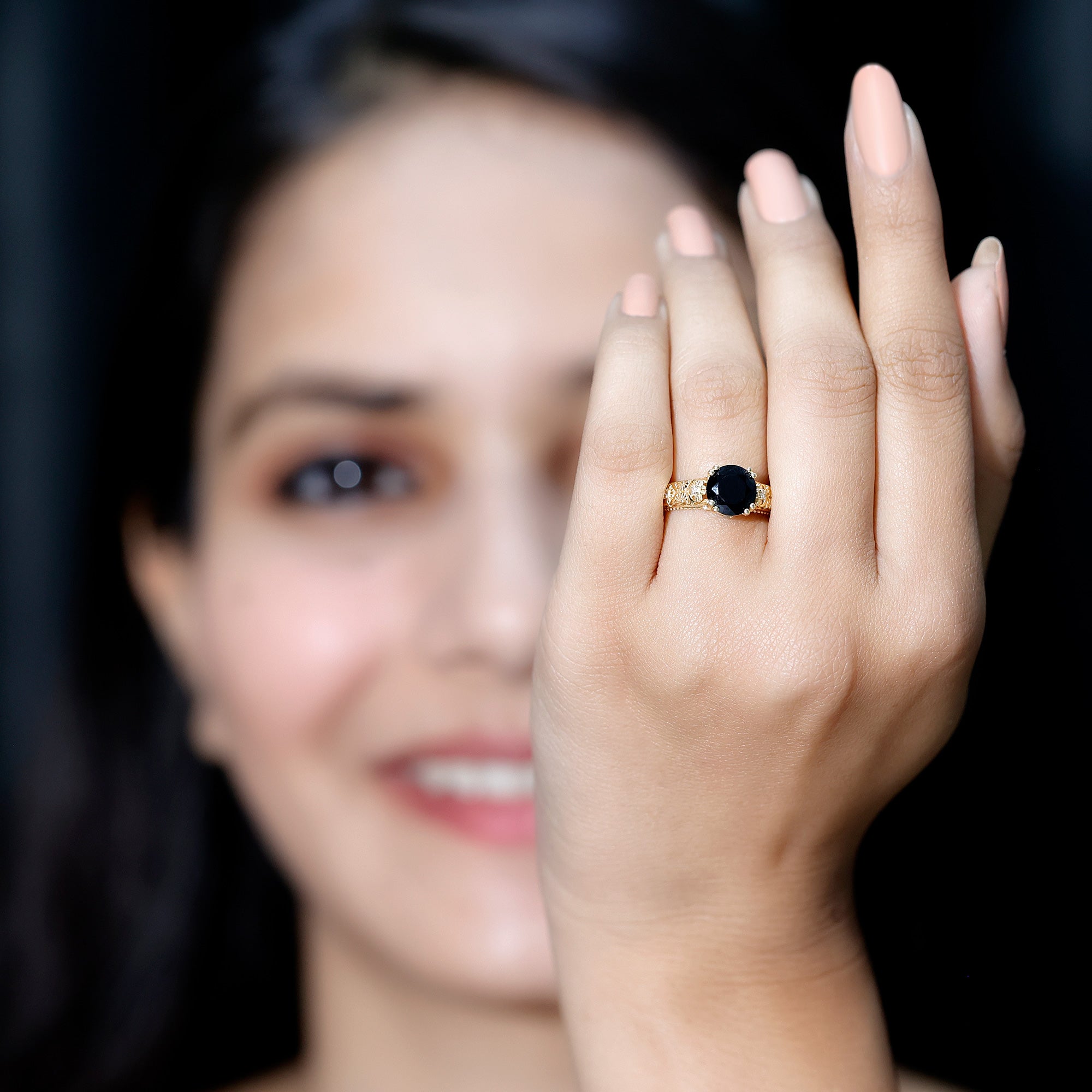 Nature Inspired 2 Carat Lab Grown Black and White Diamond Engagement Ring AAAA ( Synthetic ) - Rosec Jewels