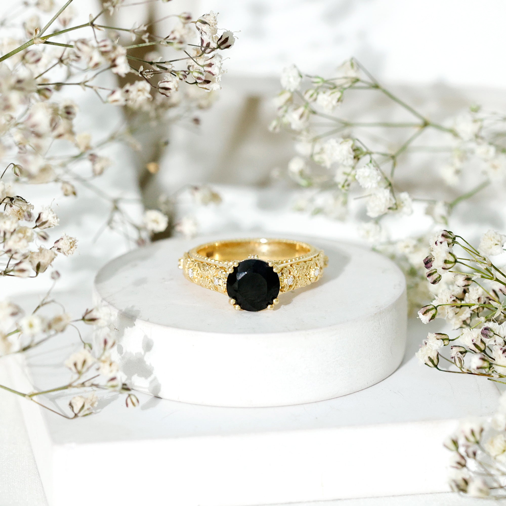 Nature Inspired 2 Carat Lab Grown Black and White Diamond Engagement Ring AAAA ( Synthetic ) - Rosec Jewels