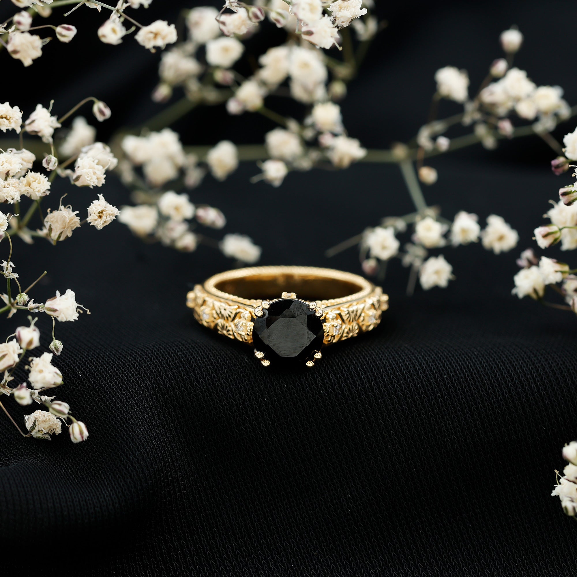 Nature Inspired 2 Carat Lab Grown Black and White Diamond Engagement Ring AAAA ( Synthetic ) - Rosec Jewels