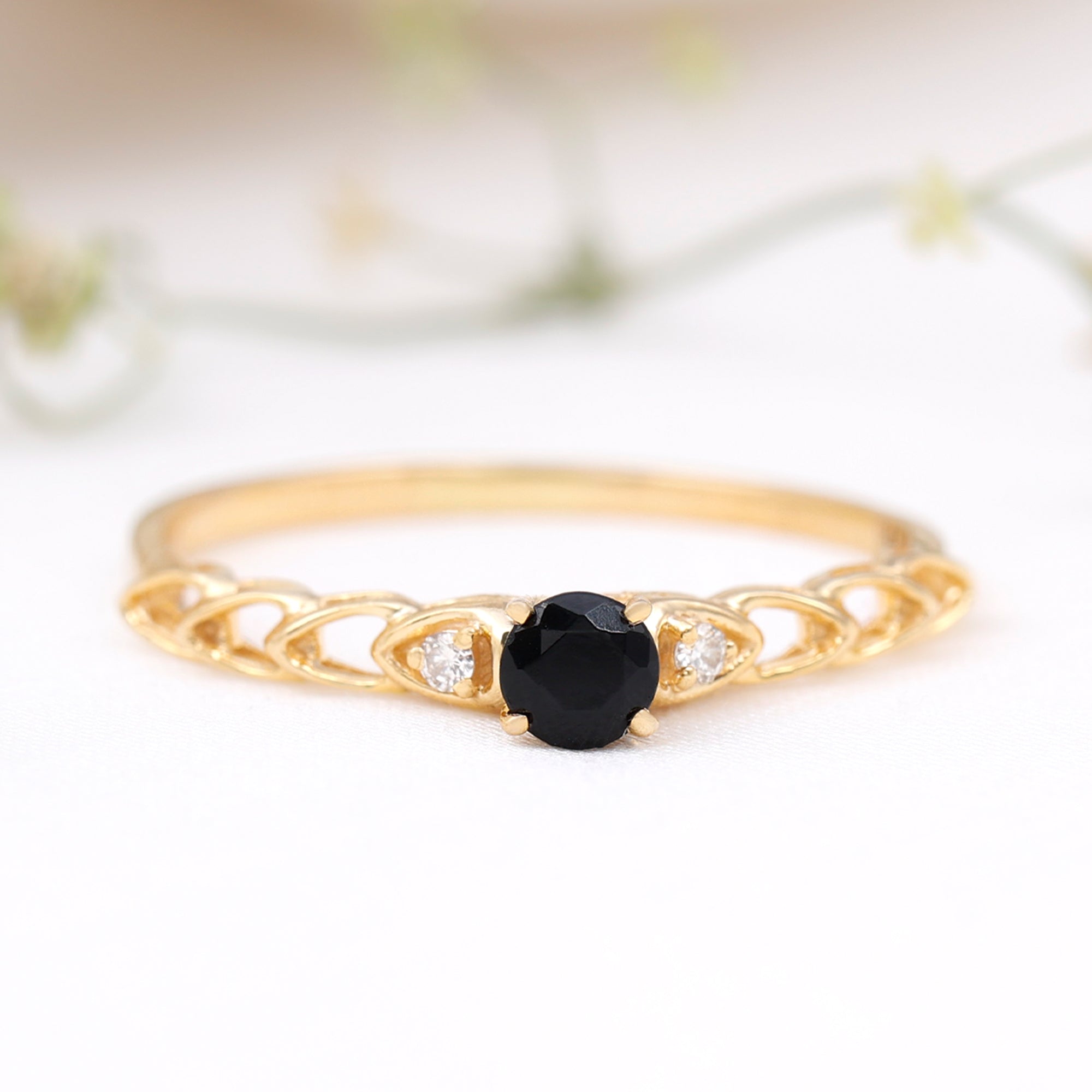 Rosec Jewels-Natural Black Spinel Diamond Promise Ring with Certificate