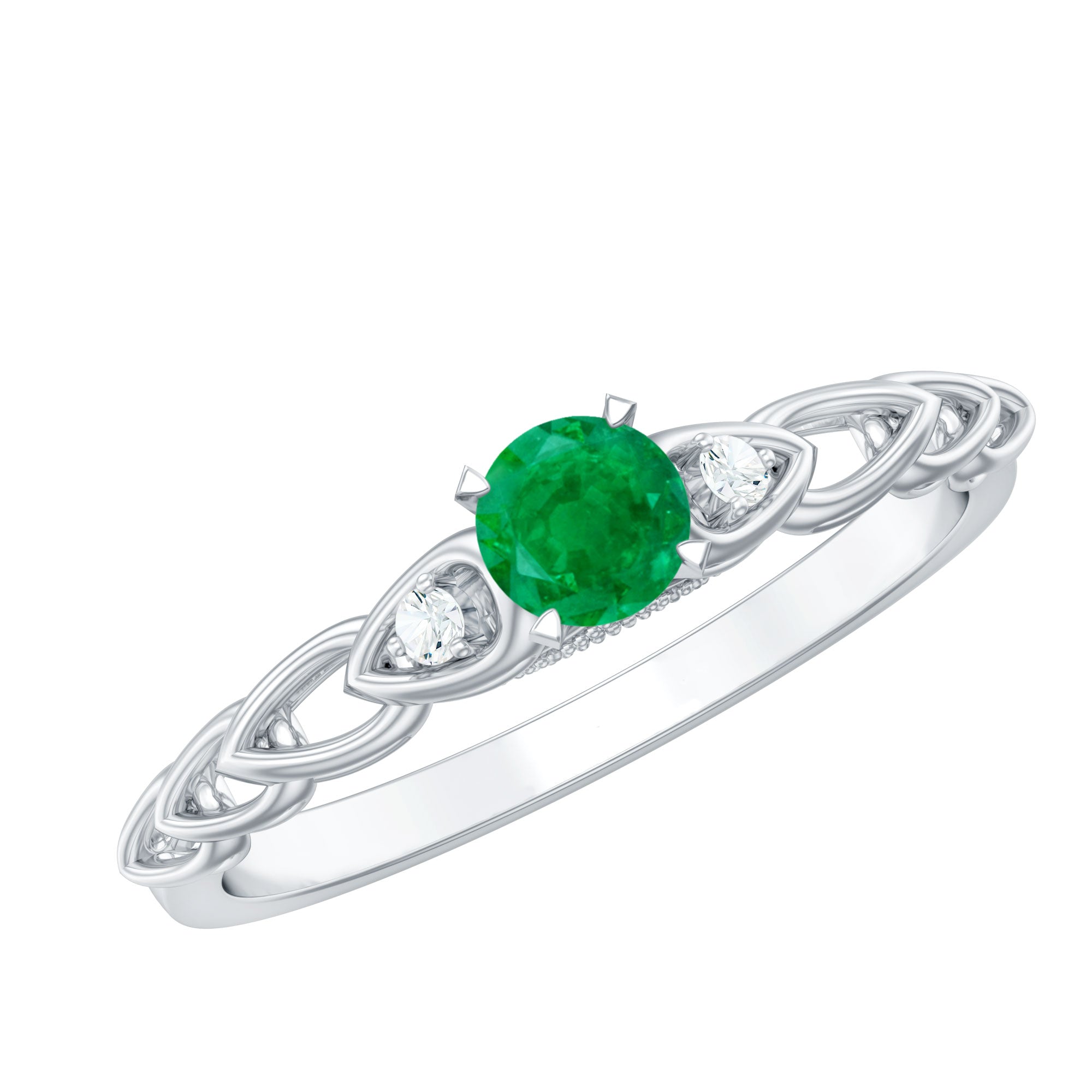 Genuine Emerald and Diamond Designer Promise Ring AAA - Rosec Jewels