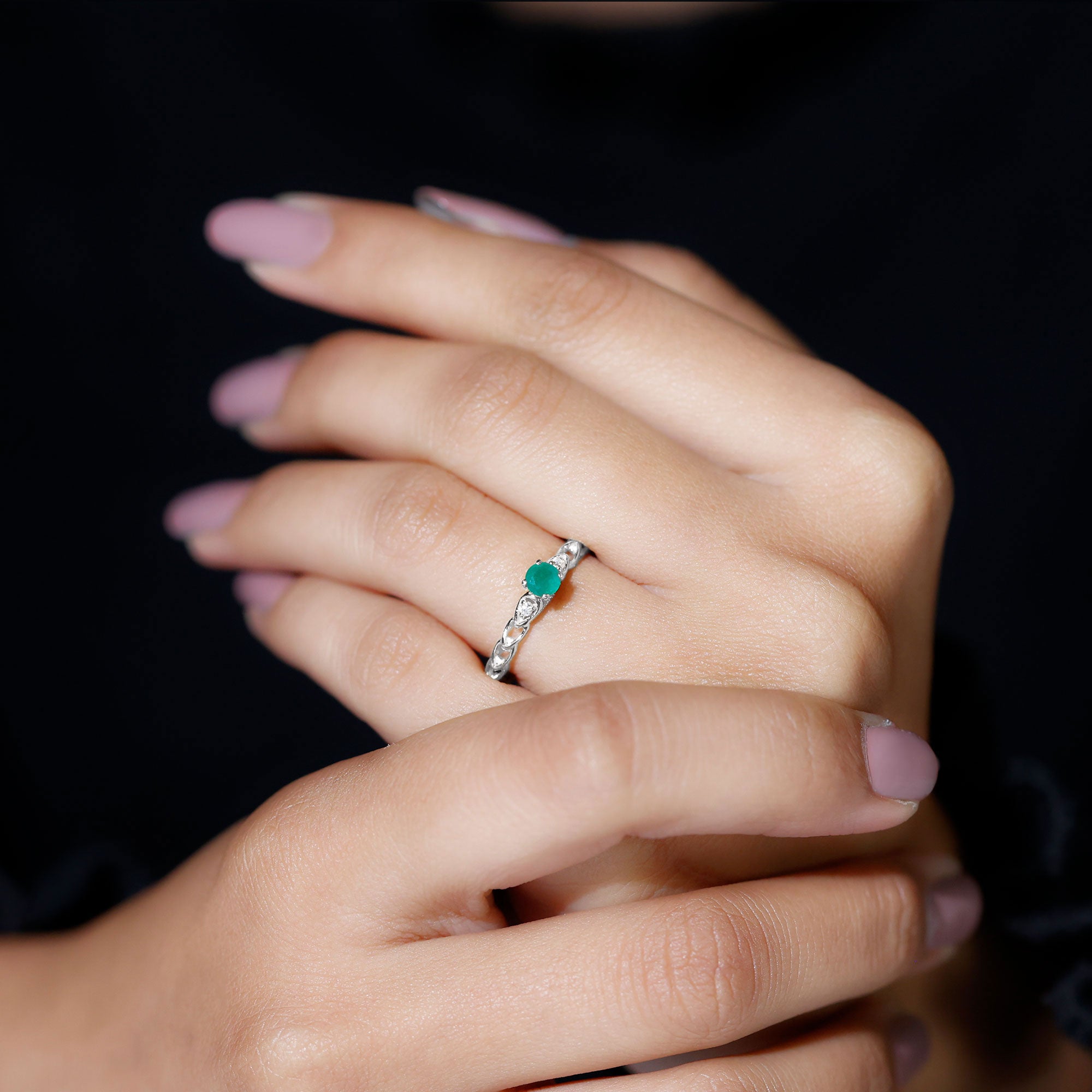 Genuine Emerald and Diamond Designer Promise Ring AAA - Rosec Jewels