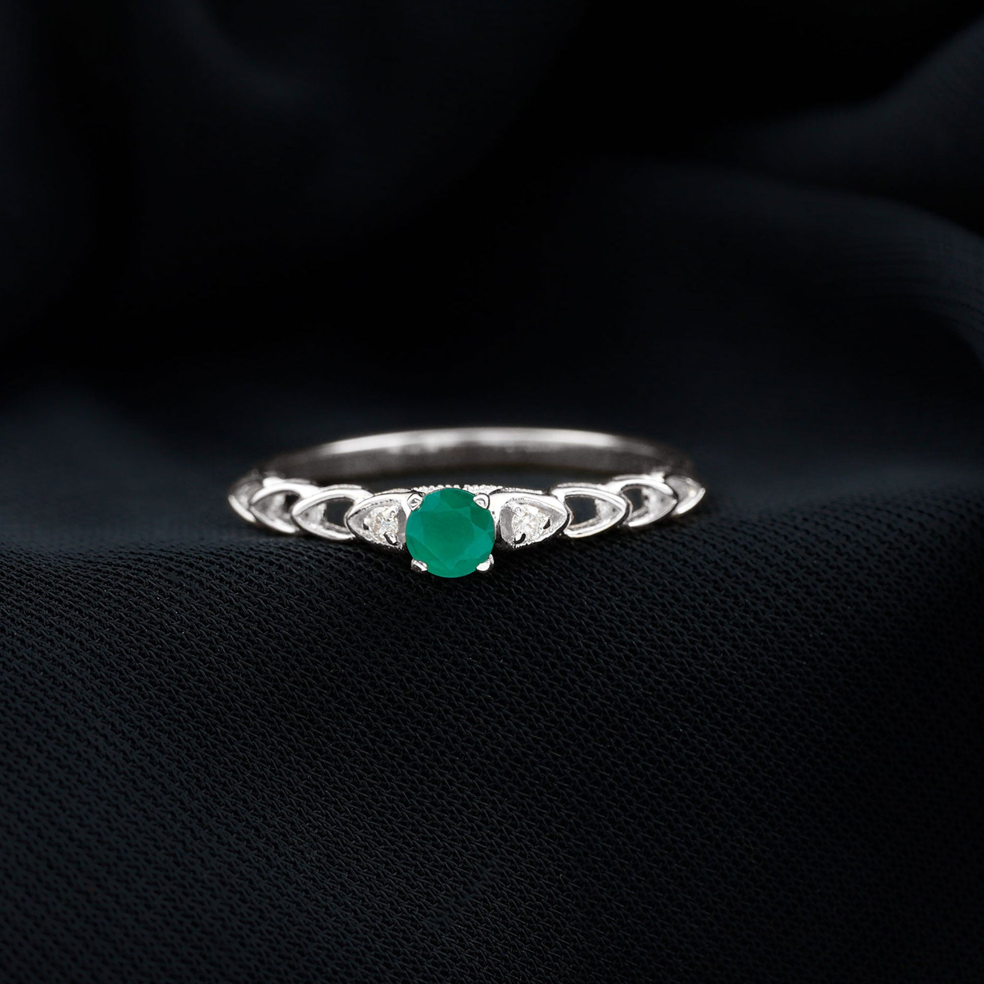 Genuine Emerald and Diamond Designer Promise Ring AAA - Rosec Jewels