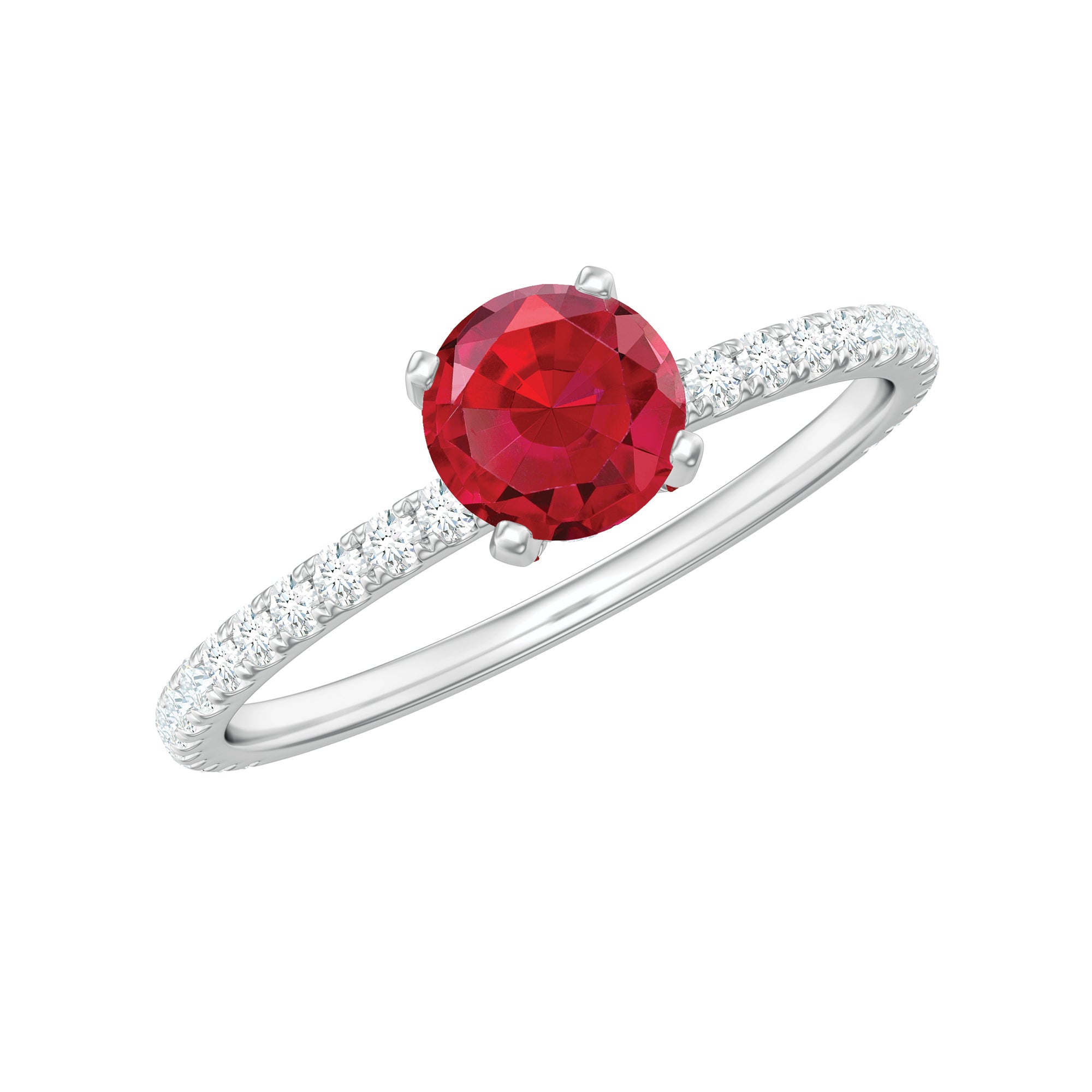 Rosec Jewels-Lab Created Ruby Engagement Ring with Diamond Side Stones