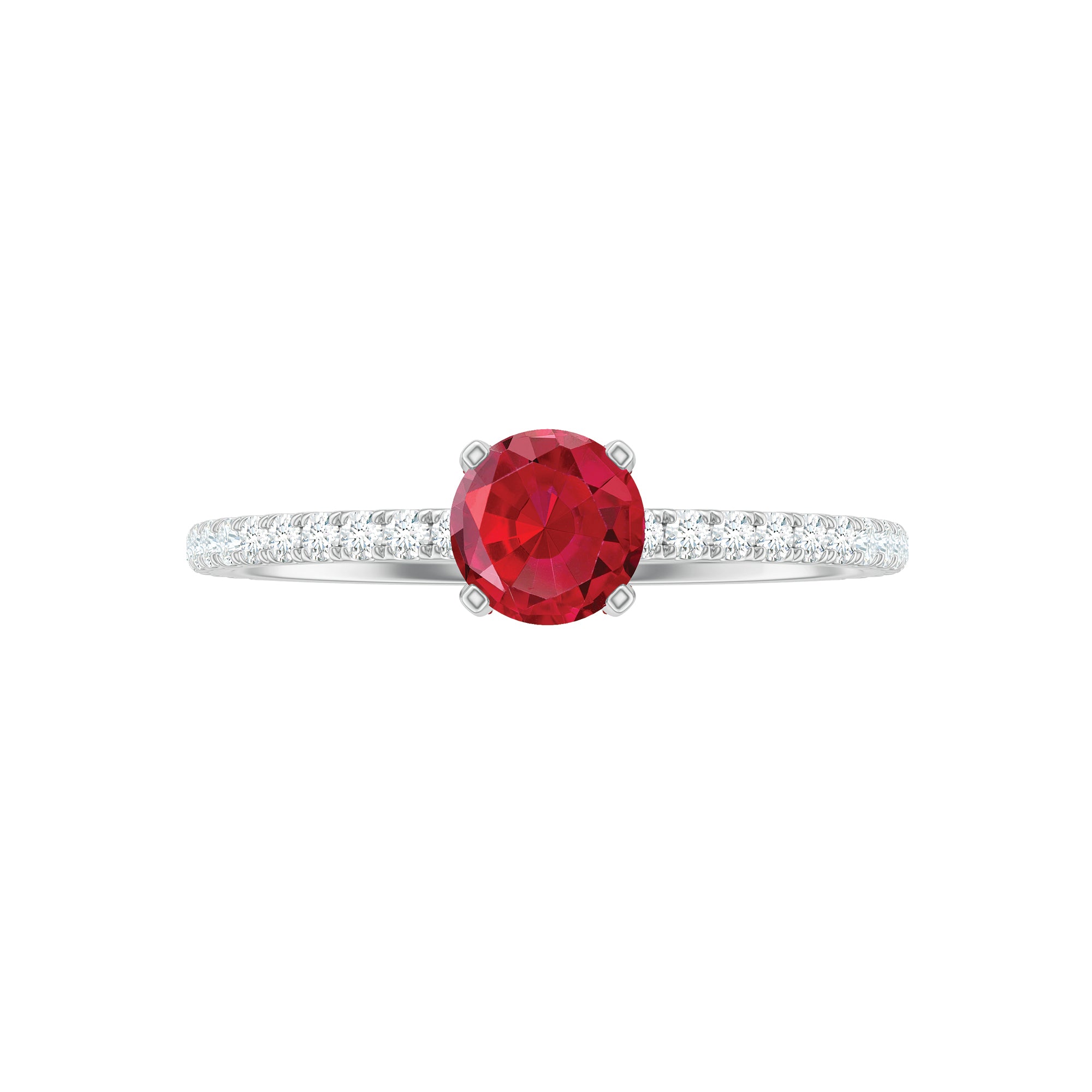 Rosec Jewels-Lab Created Ruby Engagement Ring with Diamond Side Stones
