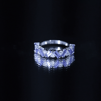 Rosec Jewels-Baguette Cut Tanzanite and Diamond Half Eternity Stackable Ring