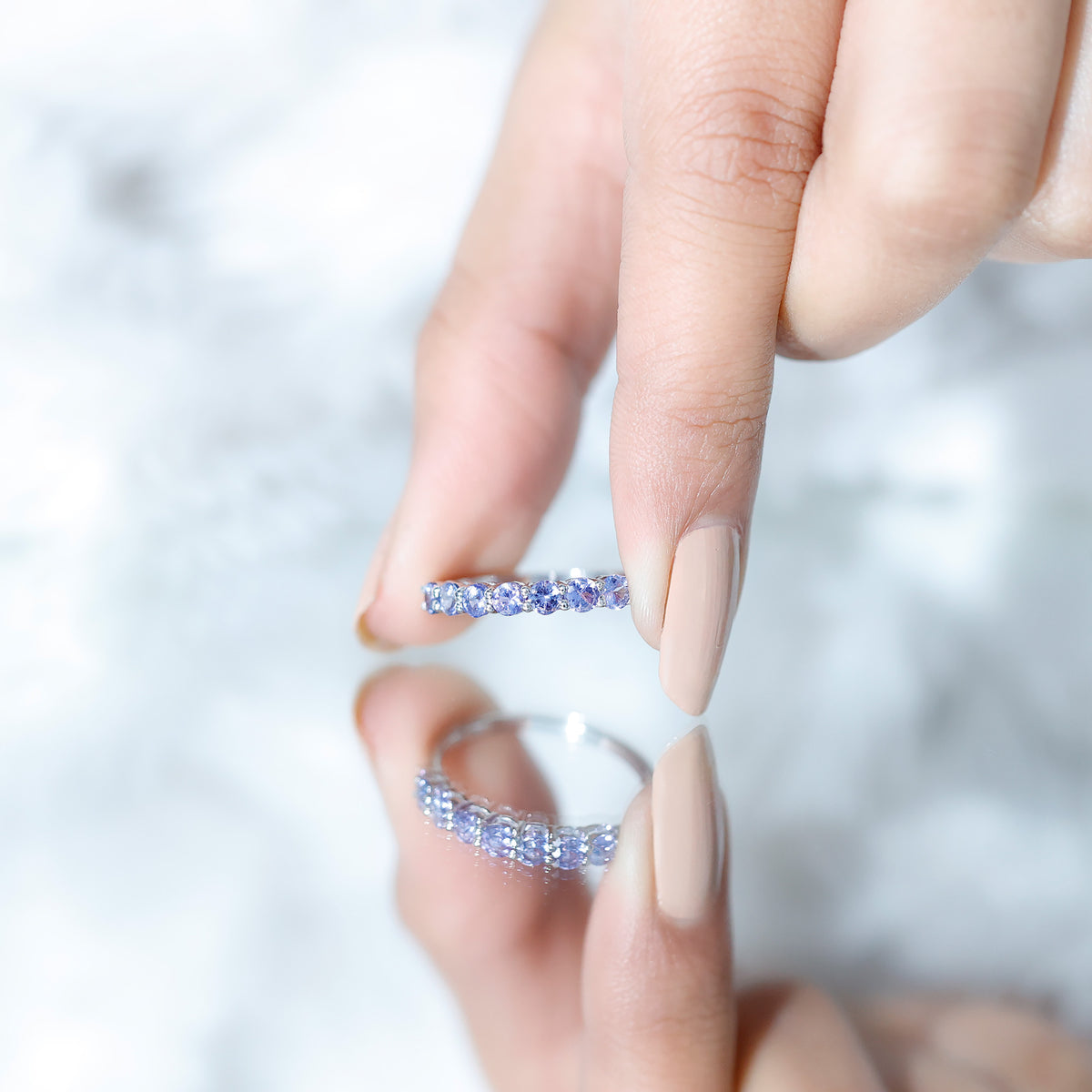 Certified Real Tanzanite Half Eternity Ring for Anniversary AAA - Rosec Jewels