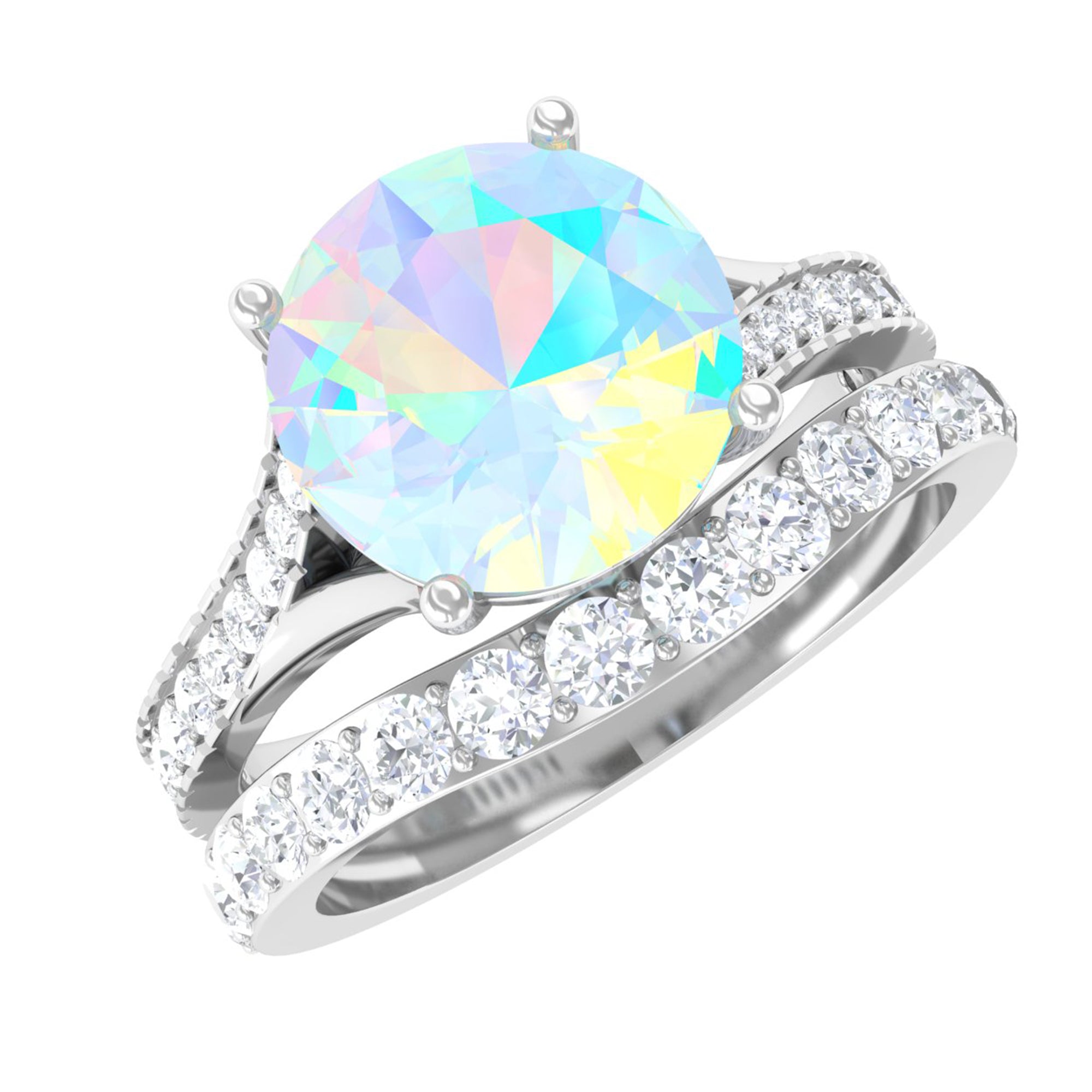Natural Ethiopian Opal Bridal Ring Set with Moissanite Ethiopian Opal - ( AAA ) - Quality - Rosec Jewels