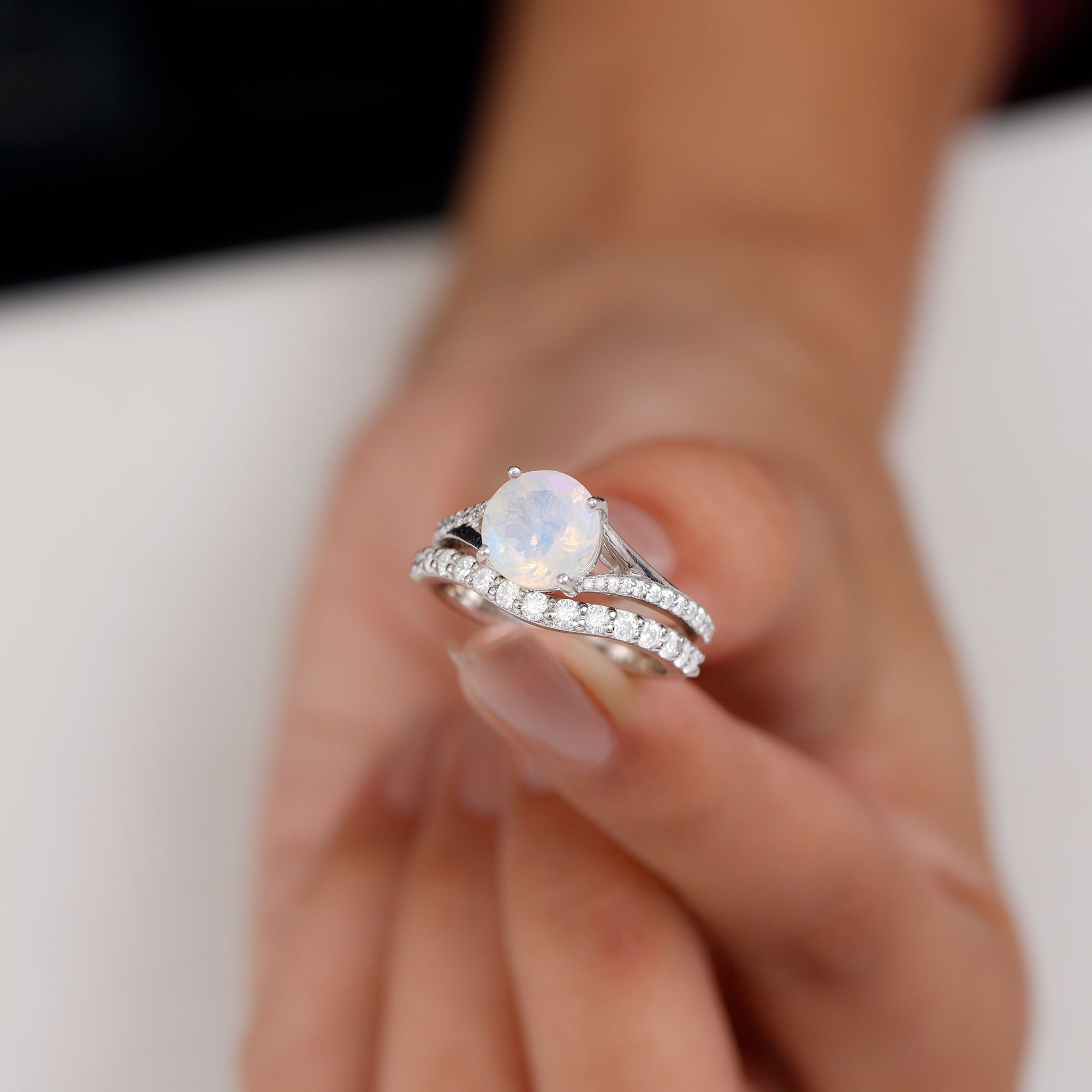 Natural Ethiopian Opal Bridal Ring Set with Moissanite Ethiopian Opal AAA Quality 92.5 Sterling Silver J1 2