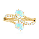 Natural Oval Ethiopian Opal Diamond Toi Et Moi Engagement Ring with Bypass Shank AAA - Rosec Jewels