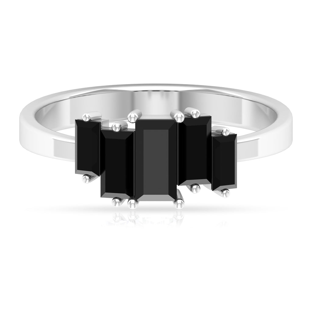 1 Carat Baguette Black Onyx Five Stone Ring in Gold Black Onyx - ( AAA ) - Quality - Rosec Jewels